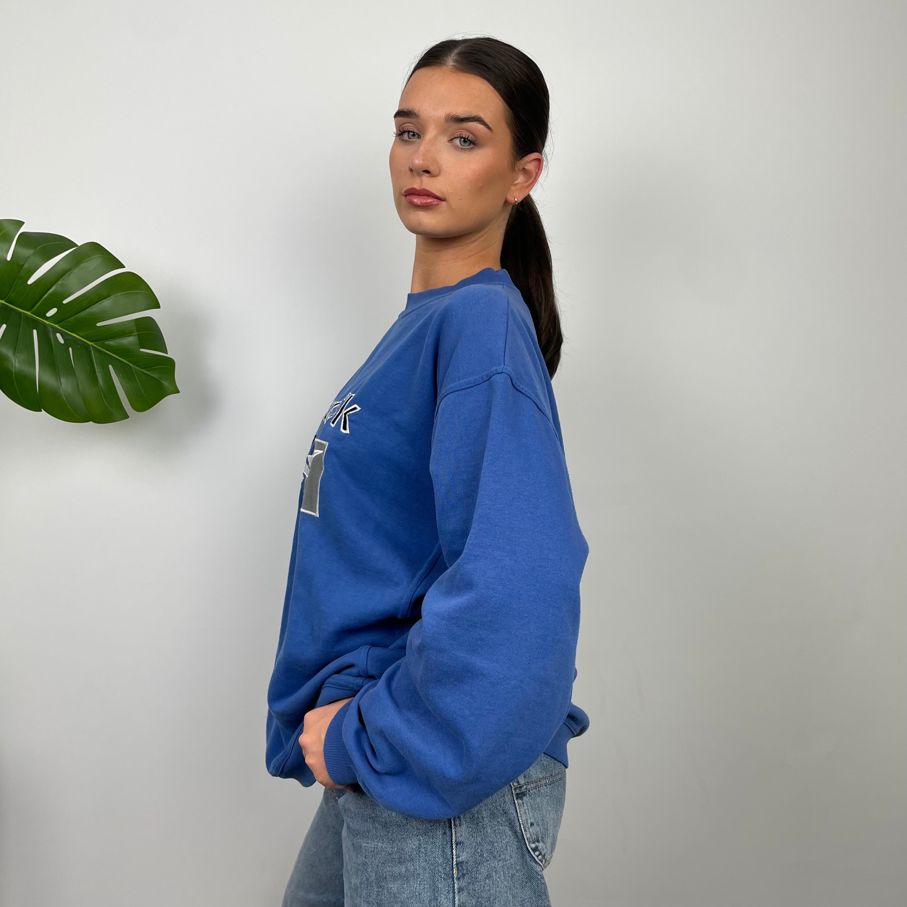 Reebok Blue Embroidered Spell Out Sweatshirt (L)