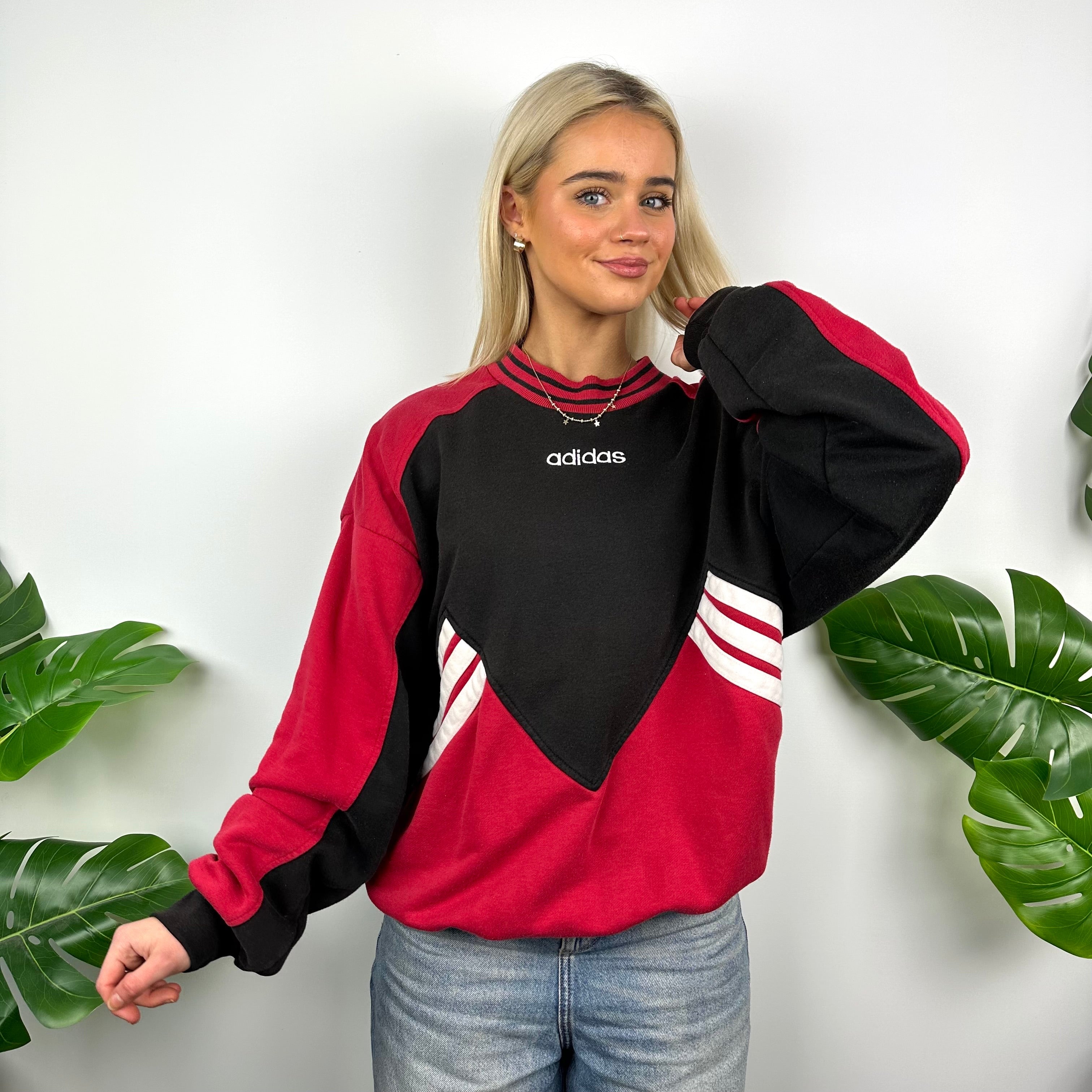 Adidas Red & Black Embroidered Spell Out Sweatshirt (L)