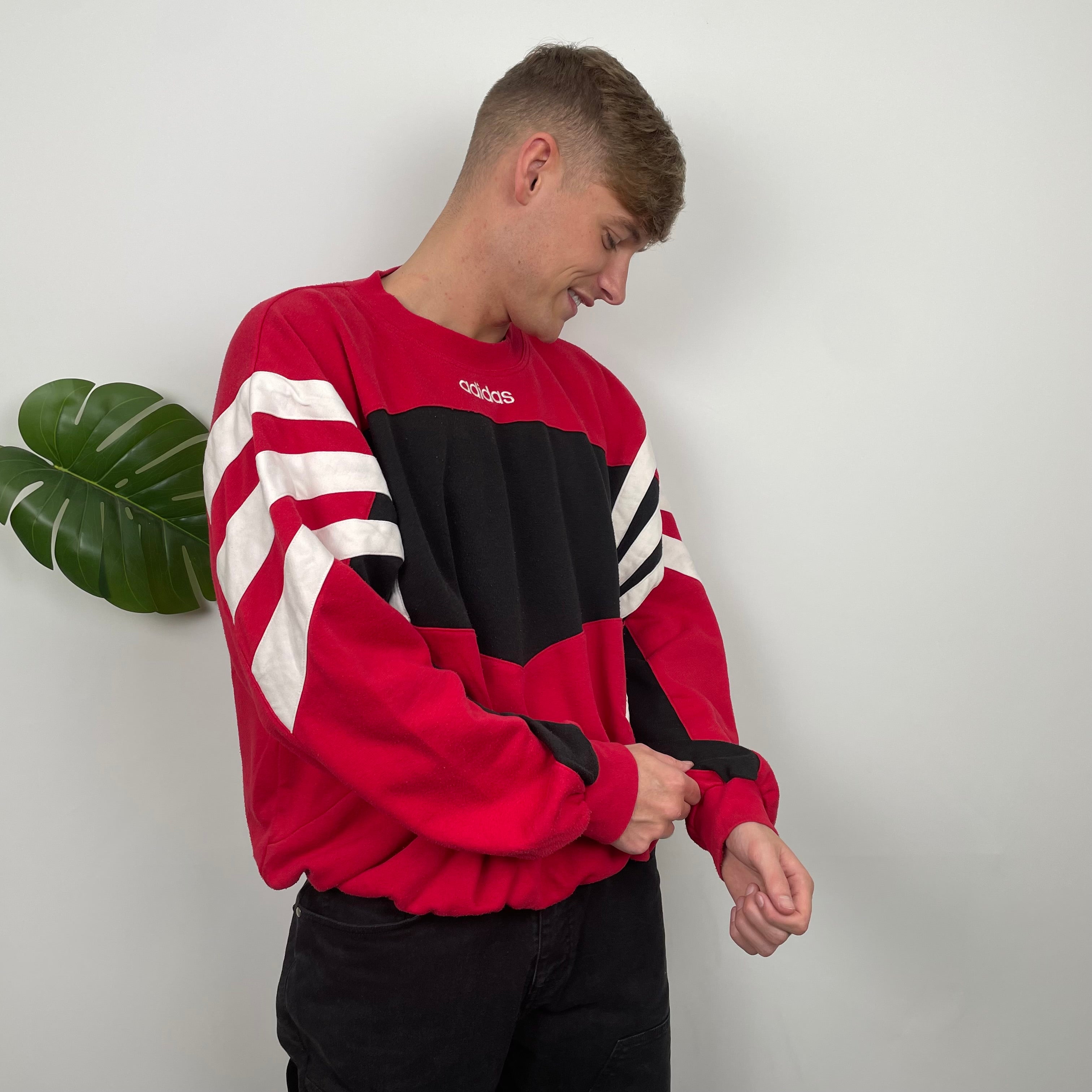 Adidas Red & Black Embroidered Spell Out Sweatshirt (L)