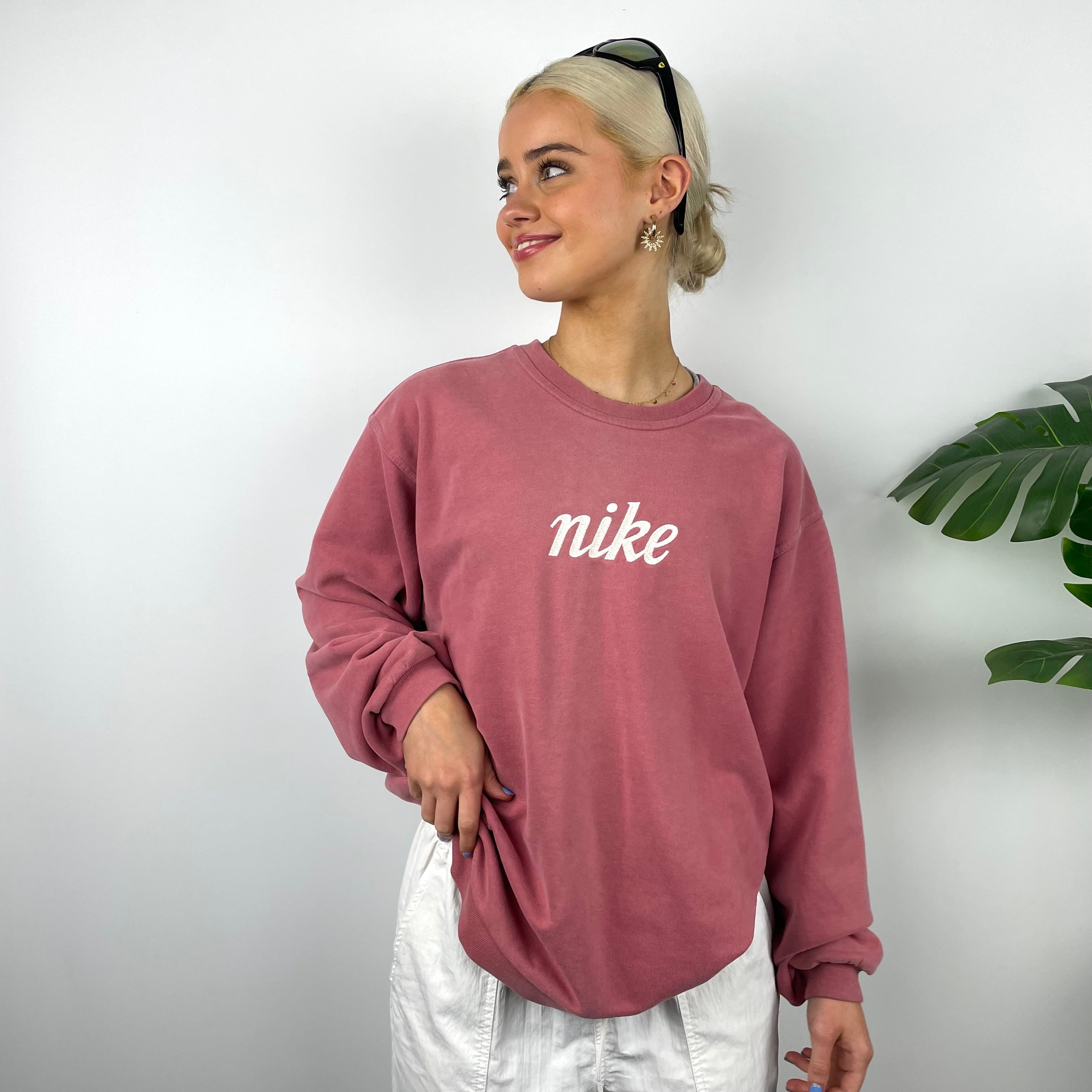 Nike Dusty Pink Embroidered Spell Out Sweatshirt (XS)