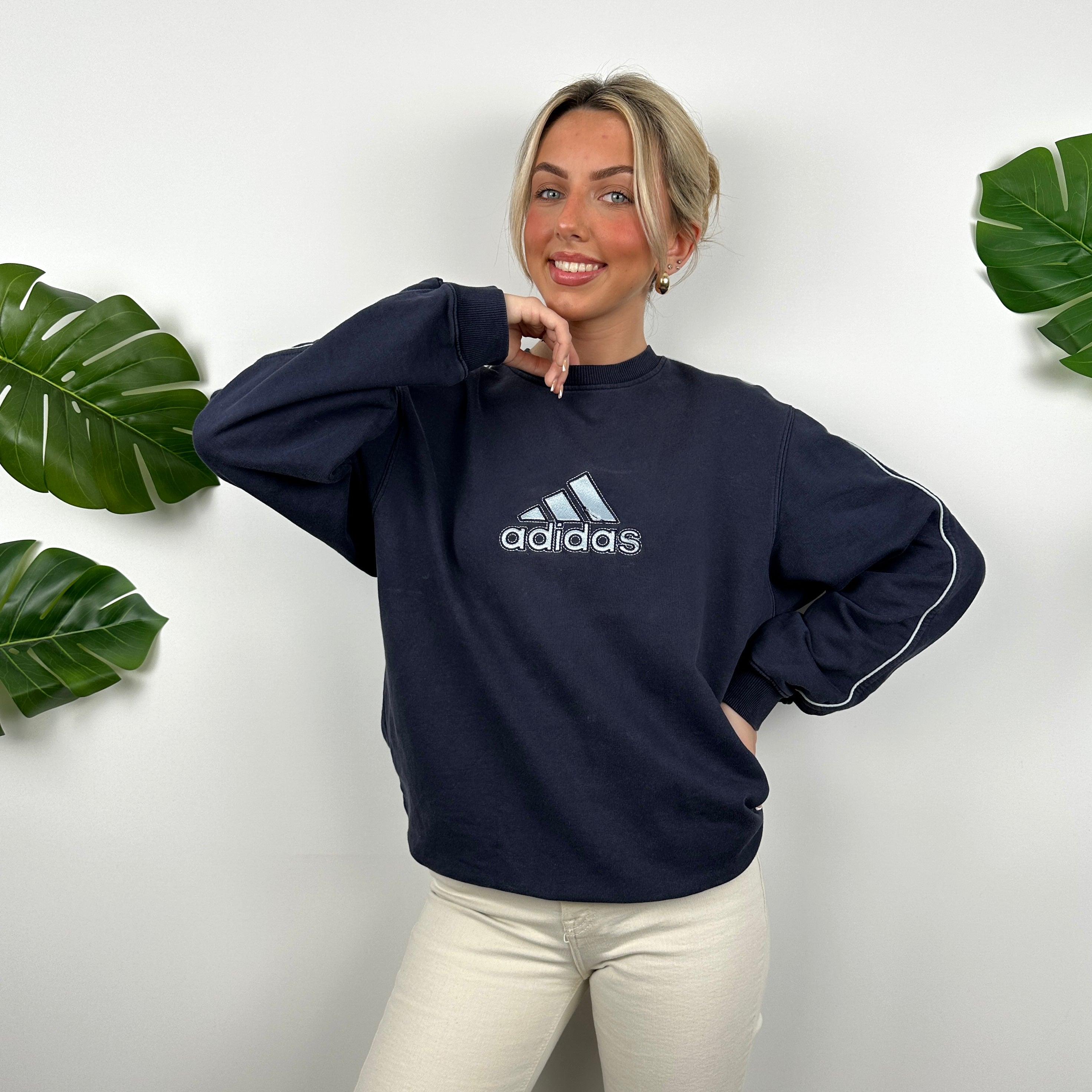 Adidas Navy Embroidered Spell Out Sweatshirt (M)