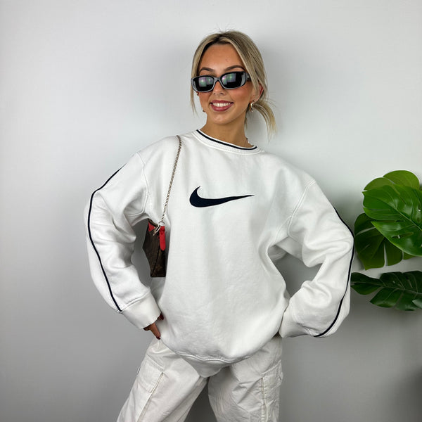 Nike White Embroidered Swoosh Sweatshirt (XL)