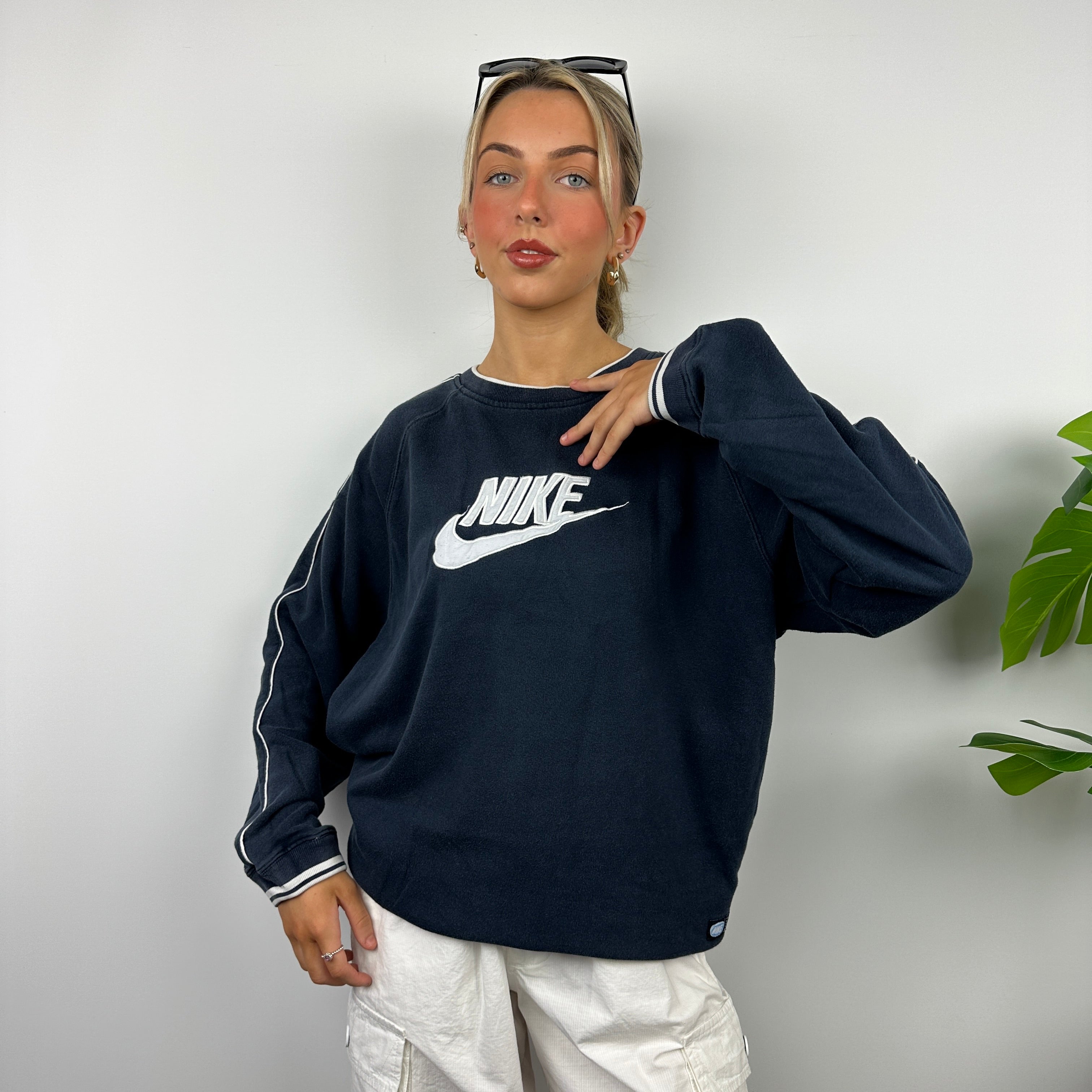 Nike Navy Embroidered Spell Out Sweatshirt (L)