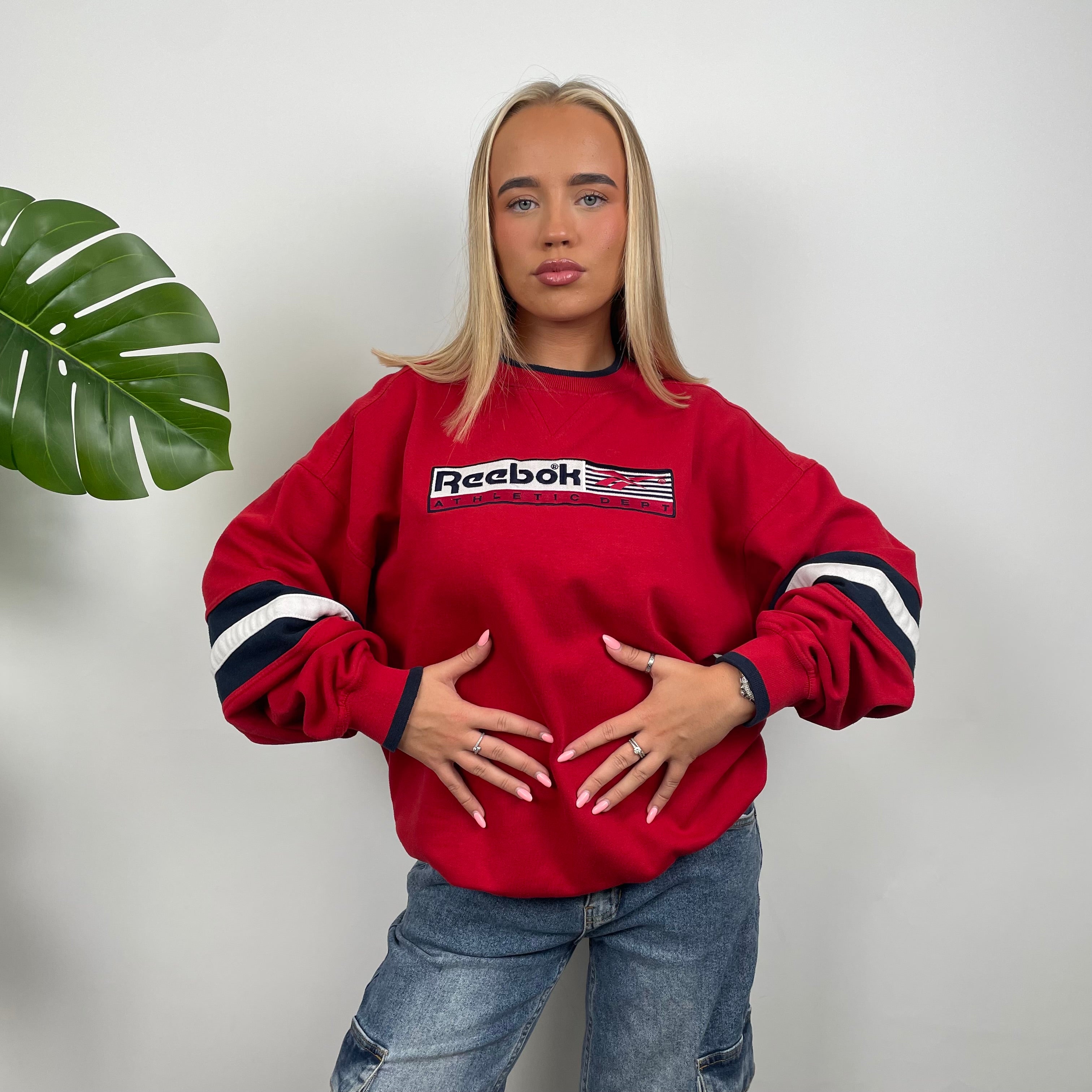 Reebok Red Embroidered Spell Out Sweatshirt (L)