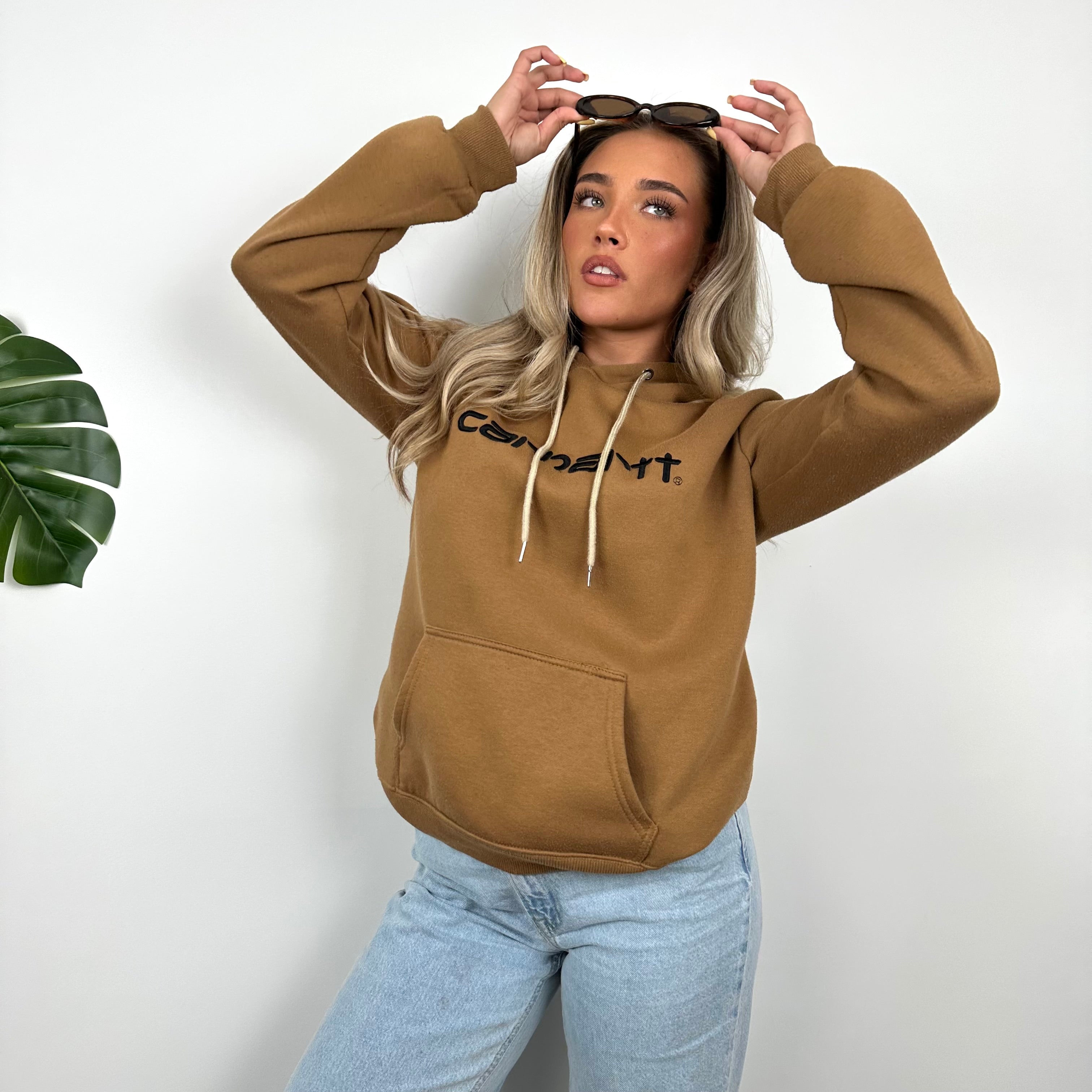 Carhartt RARE Tan Brown Embroidered Spell Out Hoodie (S)