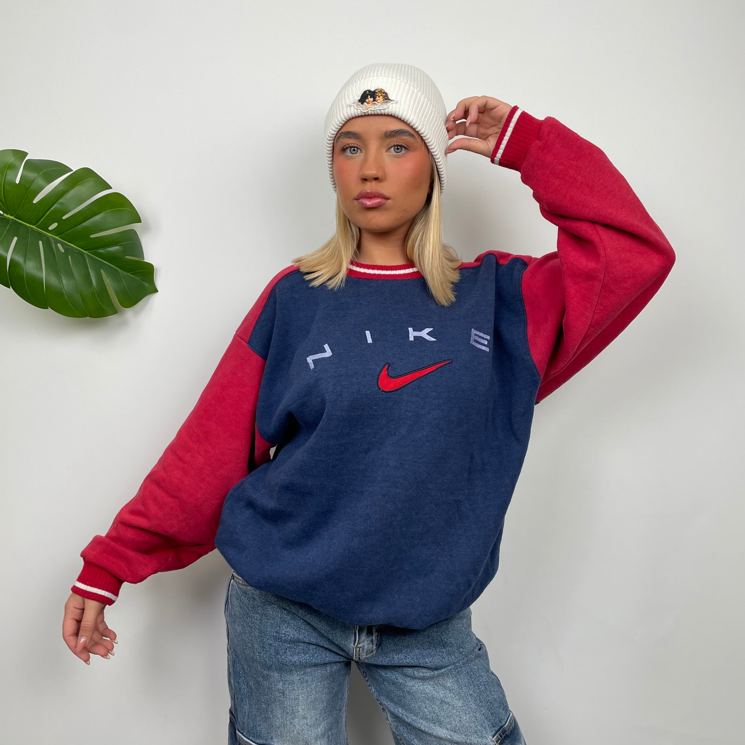 Nike Navy Embroidered Spell Out Sweatshirt (L)