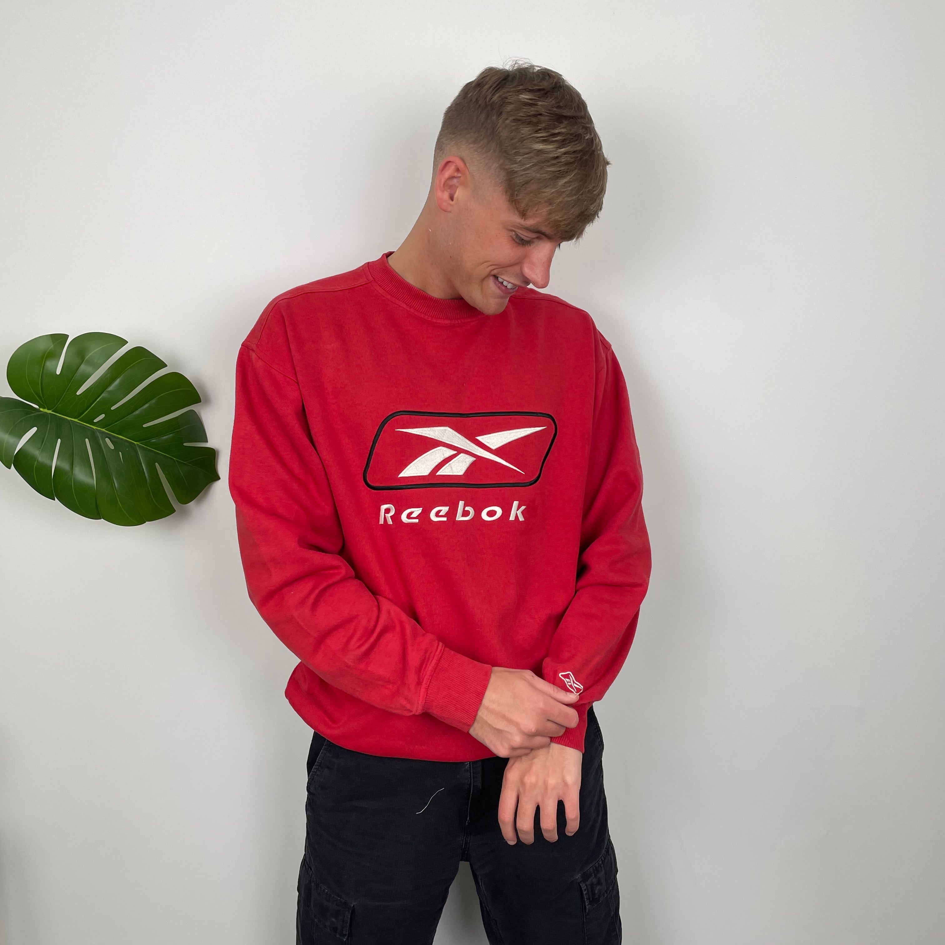 Reebok Red Embroidered Spell Out Sweatshirt (XL)