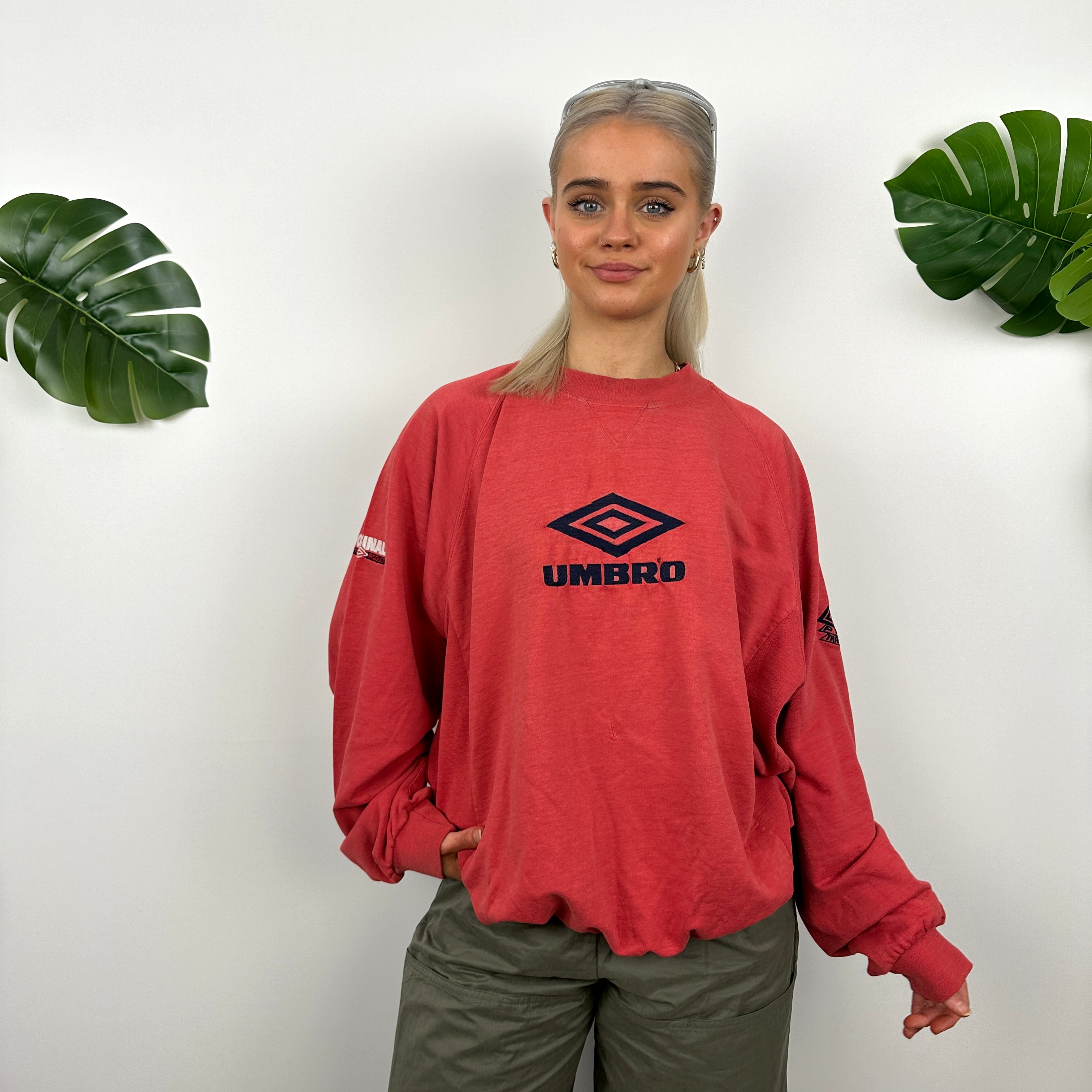 Umbro Red Embroidered Spell Out Sweatshirt (L)