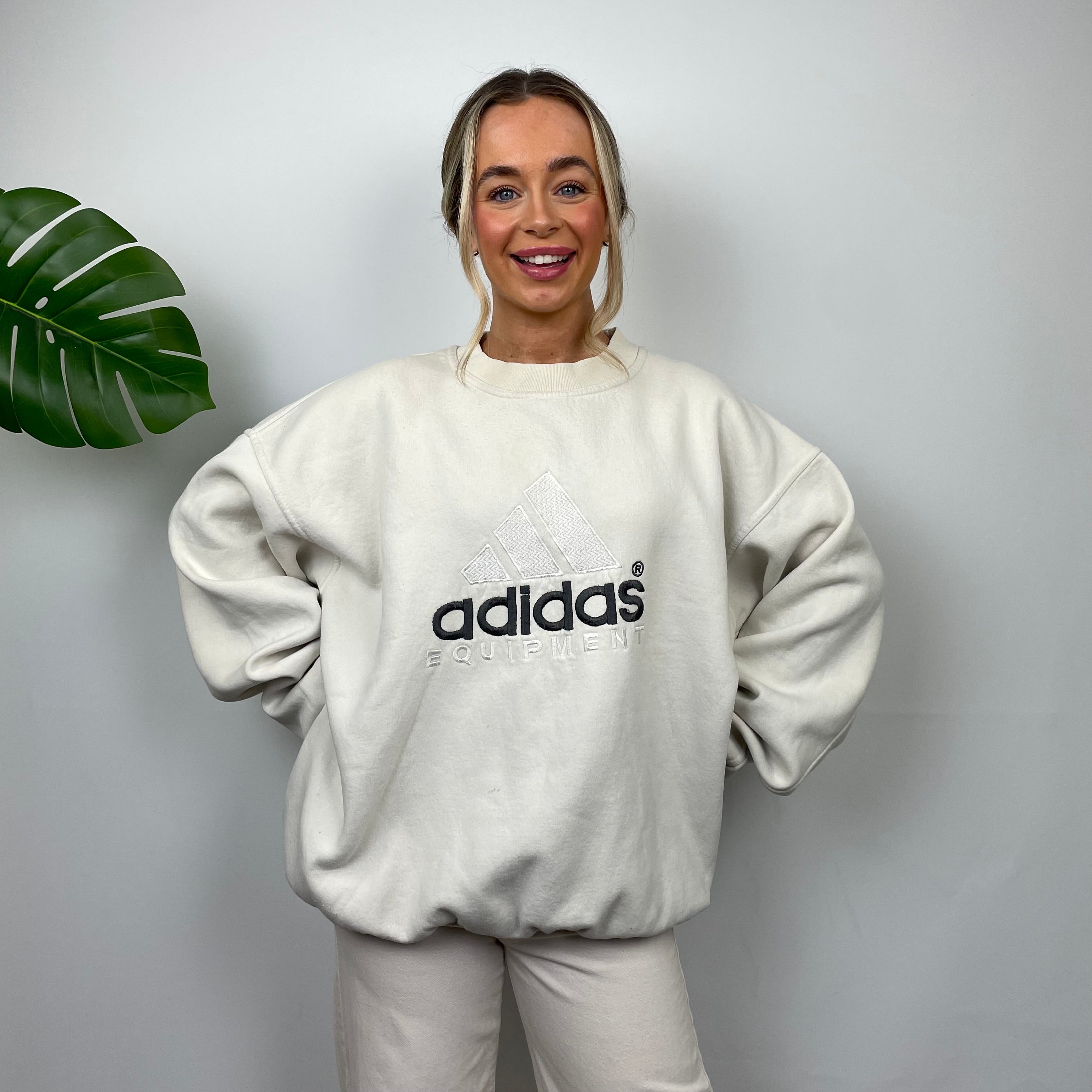 Adidas Equipment RARE Cream Embroidered Spell Out Sweatshirt (M)