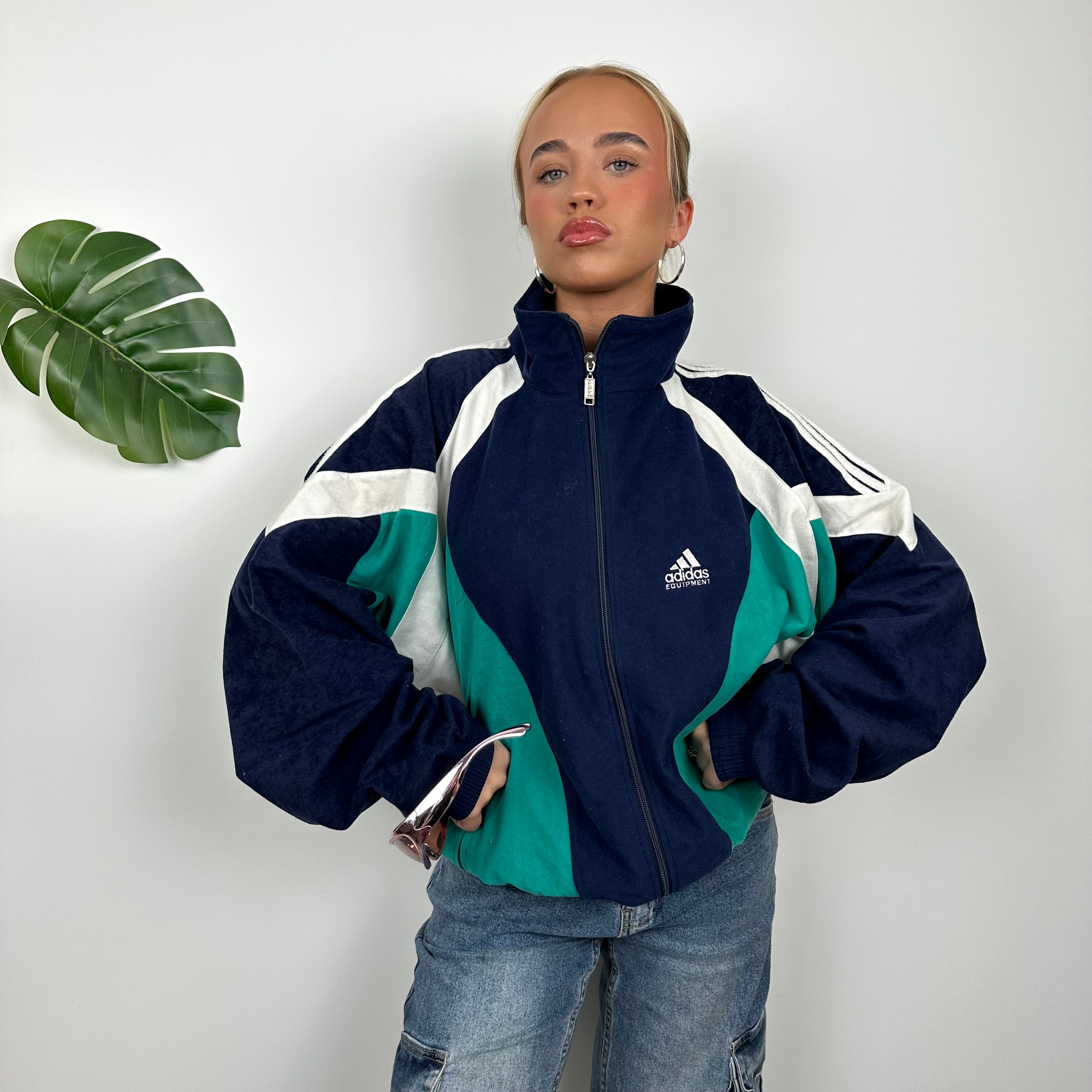 Adidas Equipment Navy Embroidered Spell Out Zip Up Jacket (L)