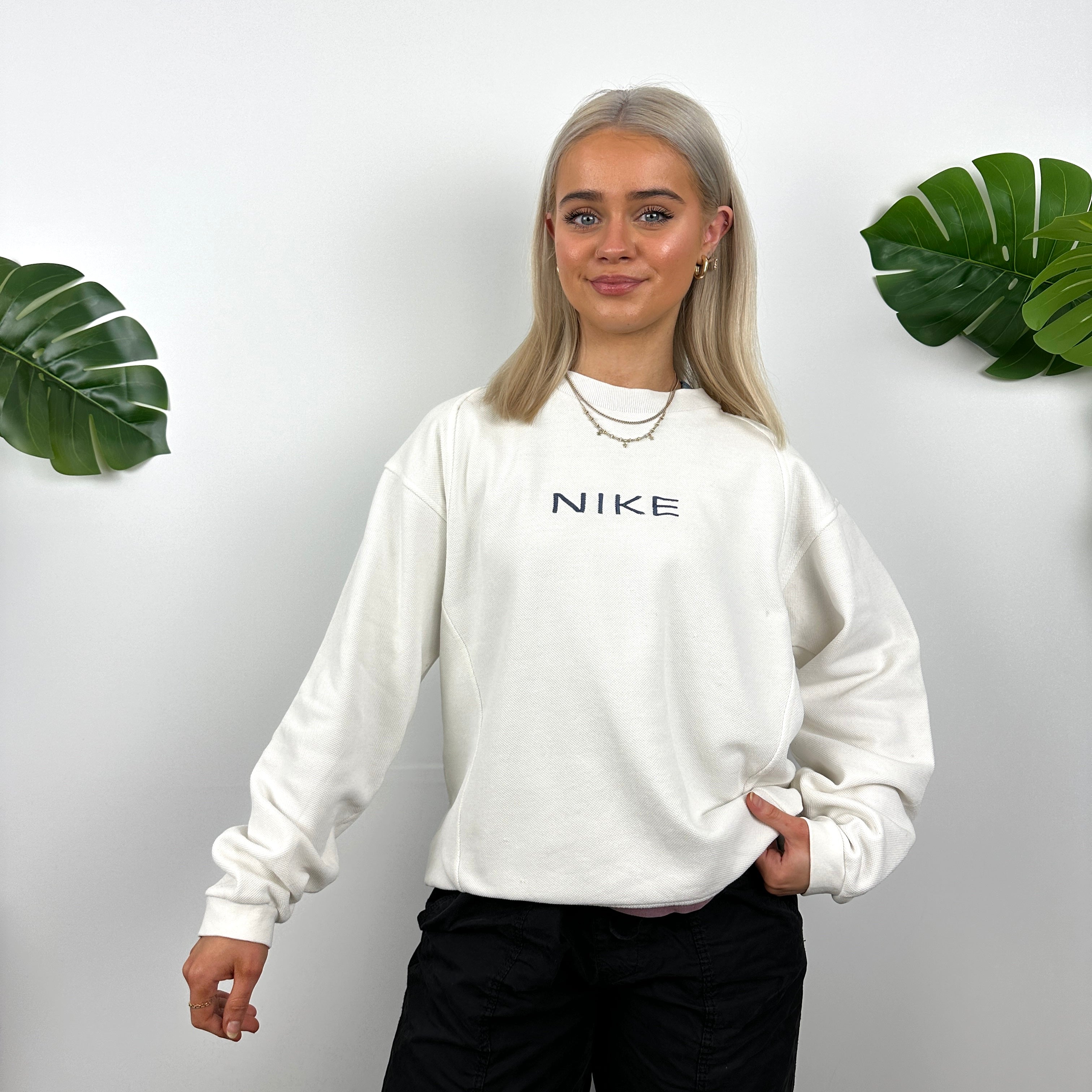 Nike White Embroidered Spell Out Sweatshirt (S)