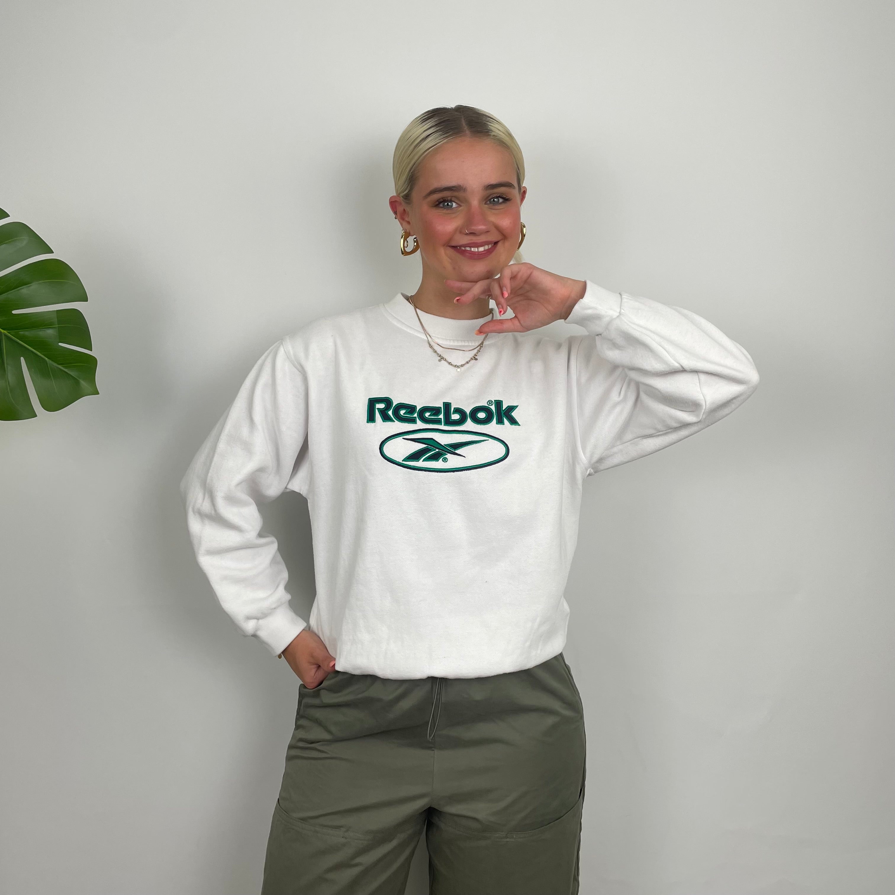 Reebok White Embroidered Spell Out Sweatshirt (XS)