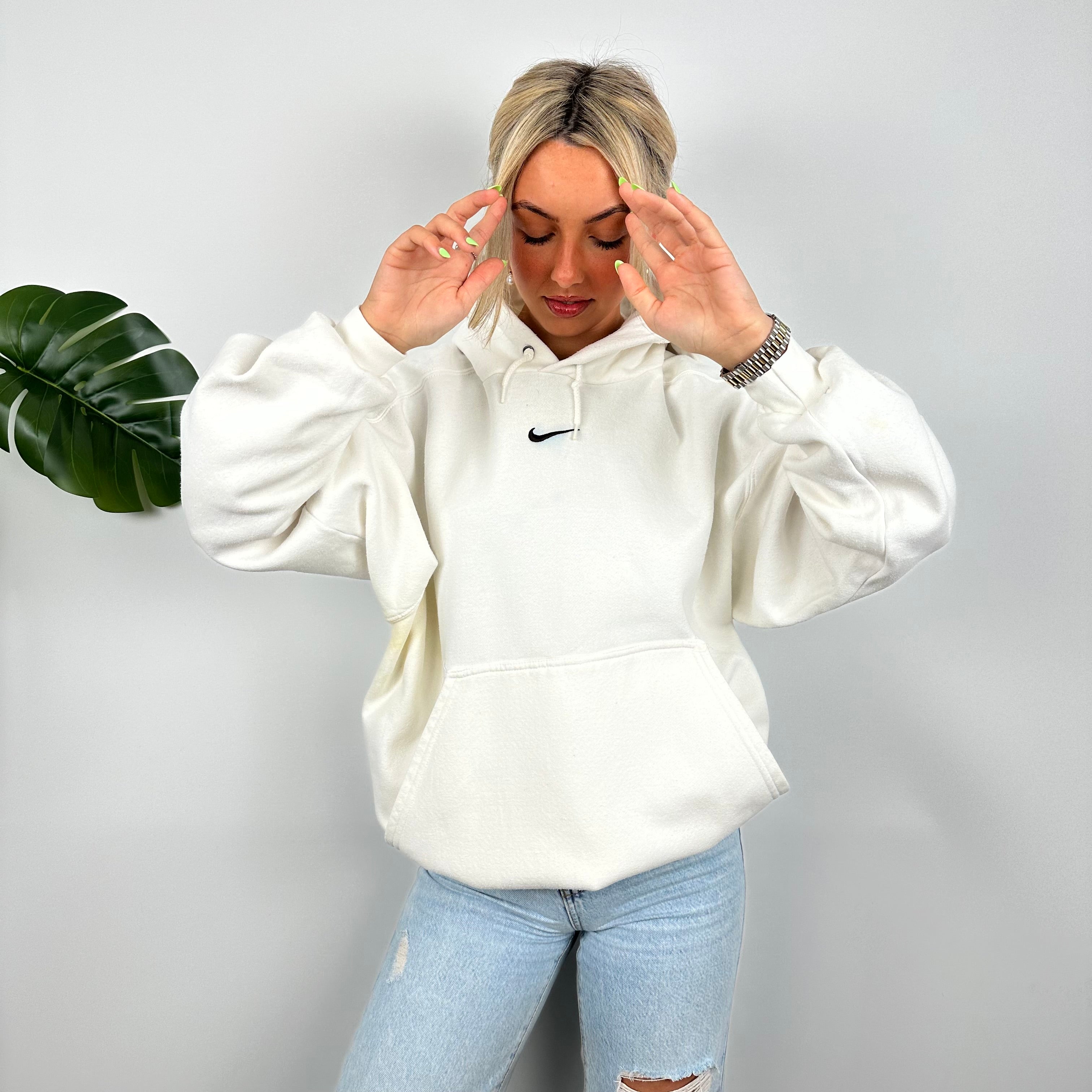 Nike White Embroidered Swoosh Hoodie (L)