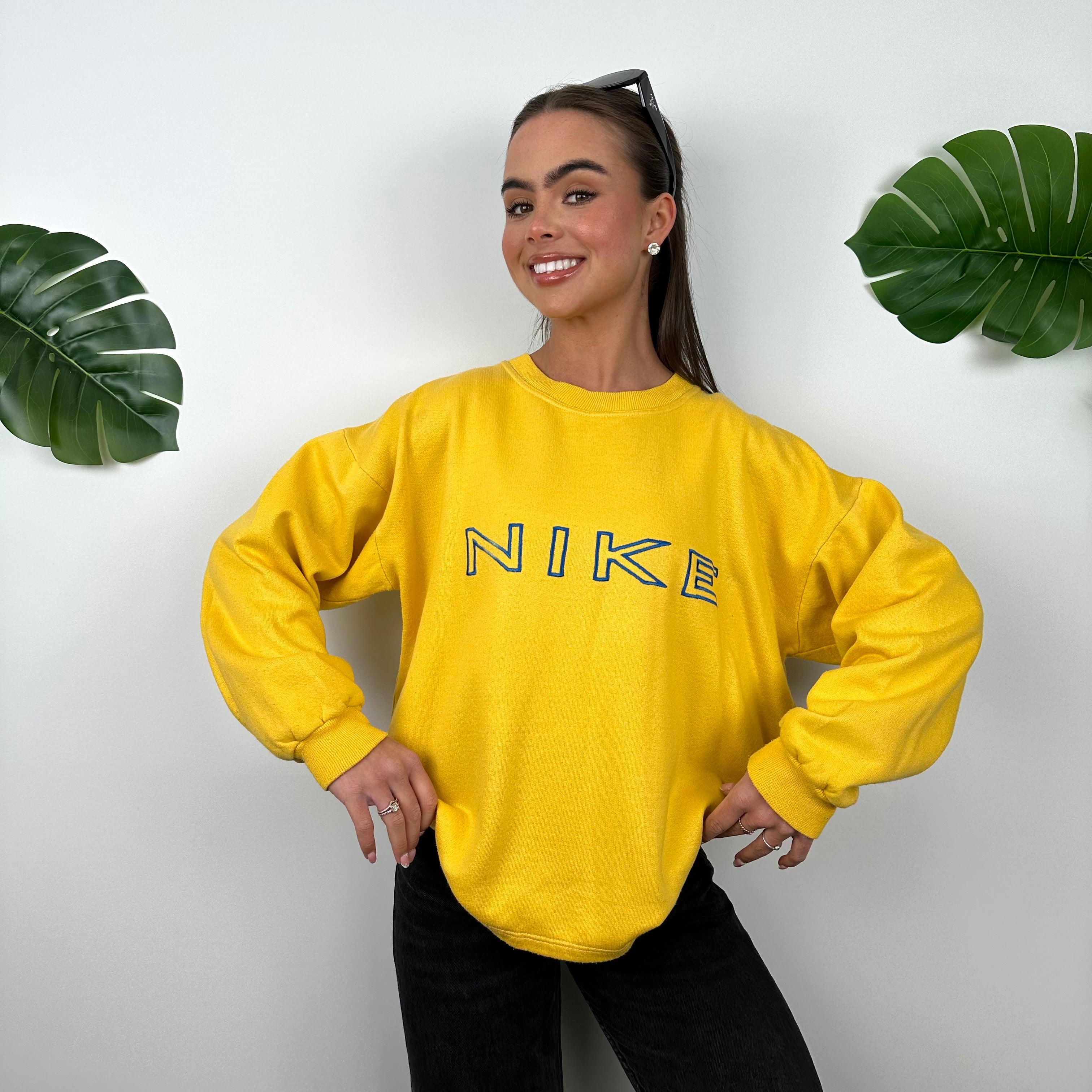 Nike Yellow Embroidered Spell Out Sweatshirt (M)