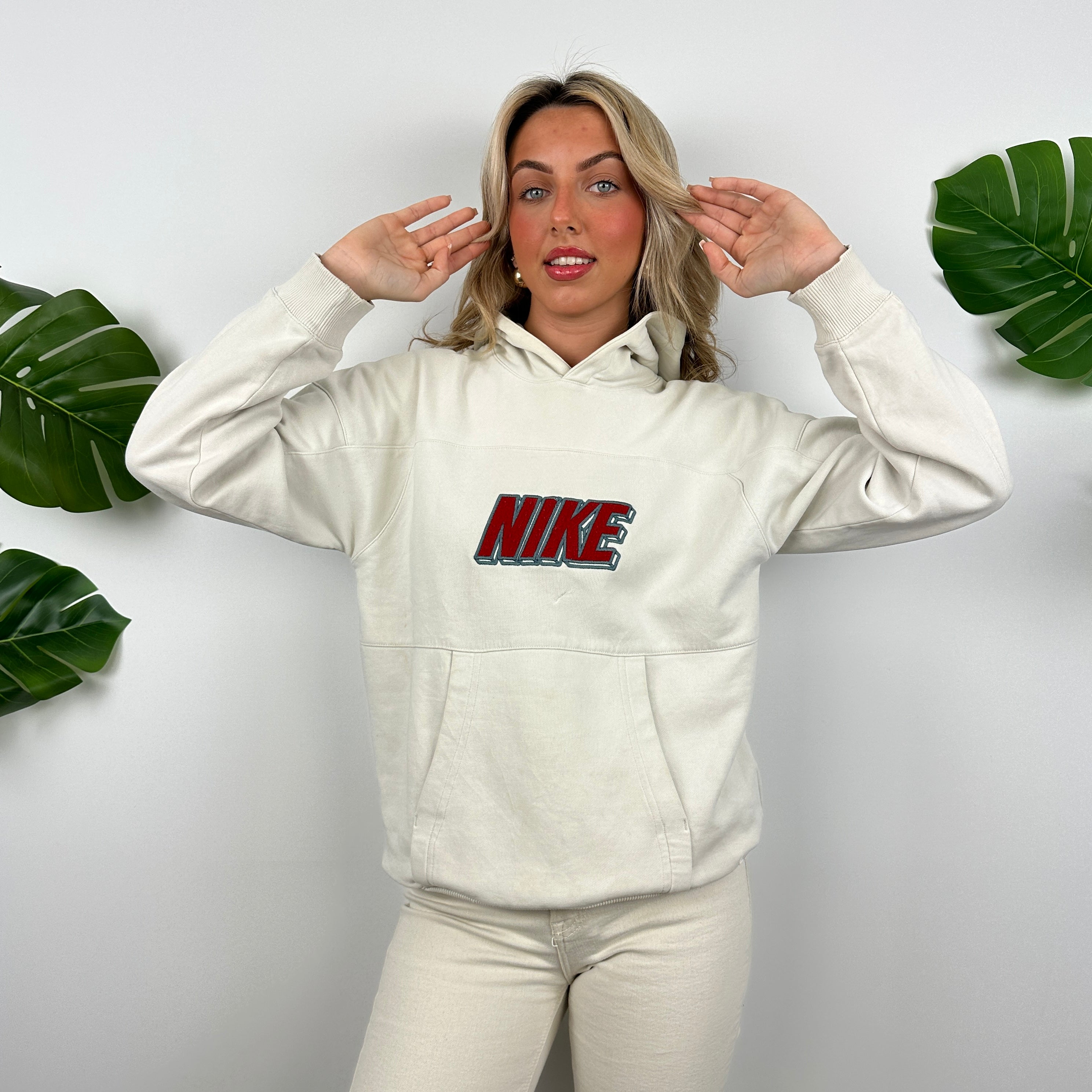 Nike Cream Embroidered Spell Out Hoodie (M)