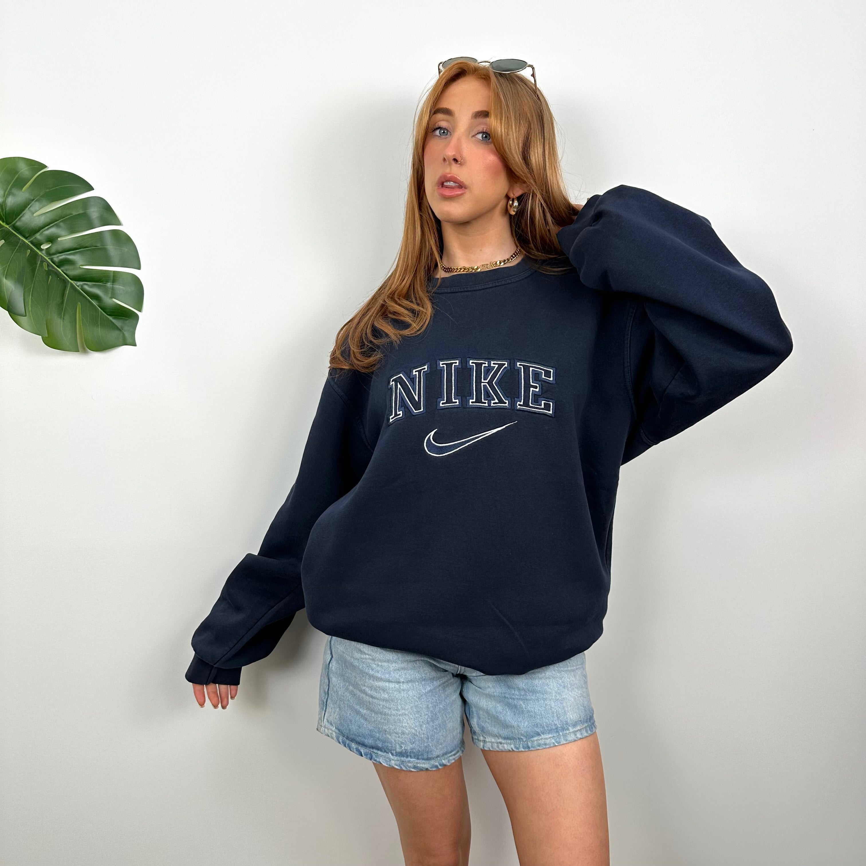 Nike Navy Embroidered Spell Out Sweatshirt (XL)