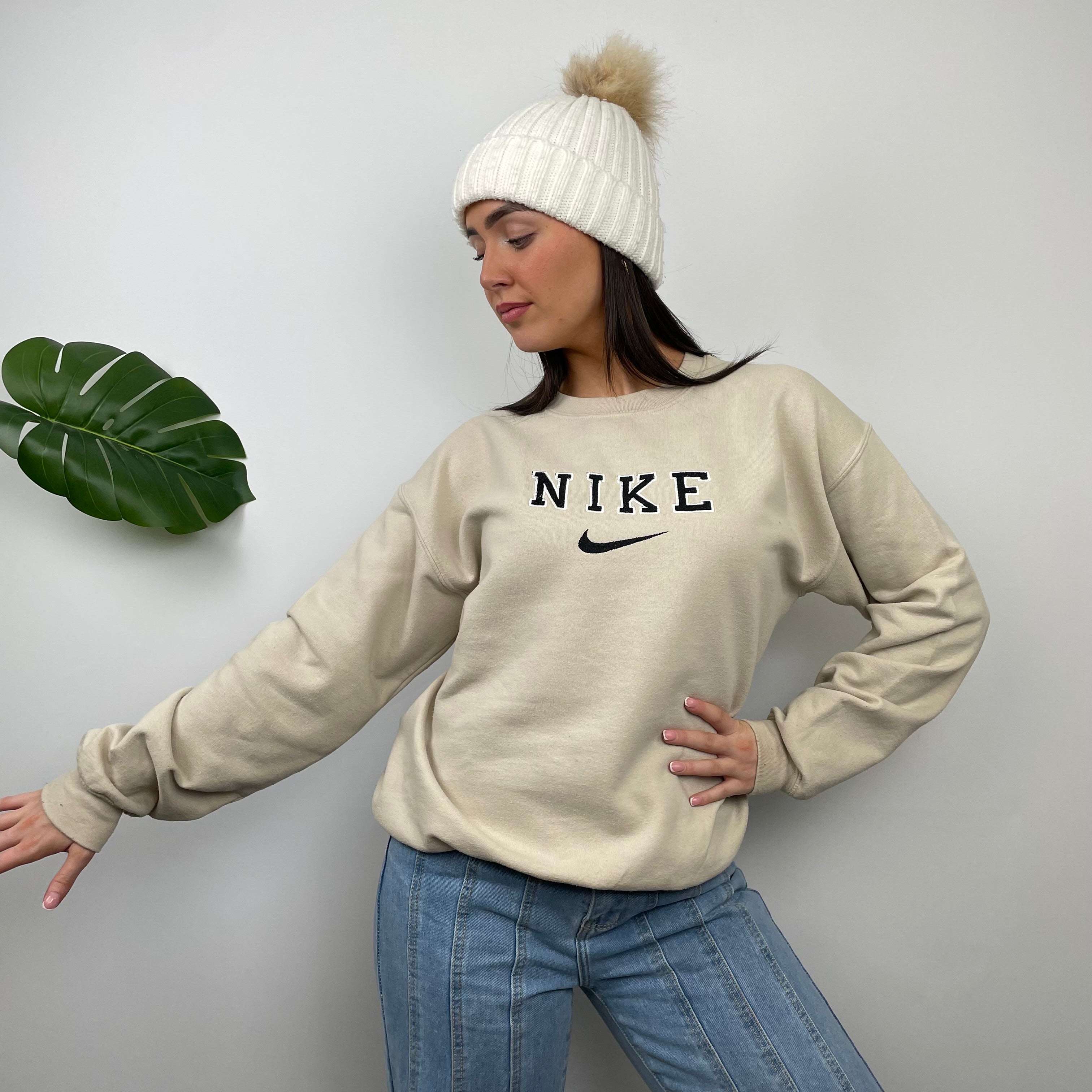 Nike RARE Cream Embroidered Spell Out Sweatshirt (M)