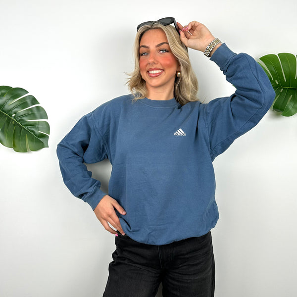 Adidas Blue Embroidered Spell Out Sweatshirt (S)