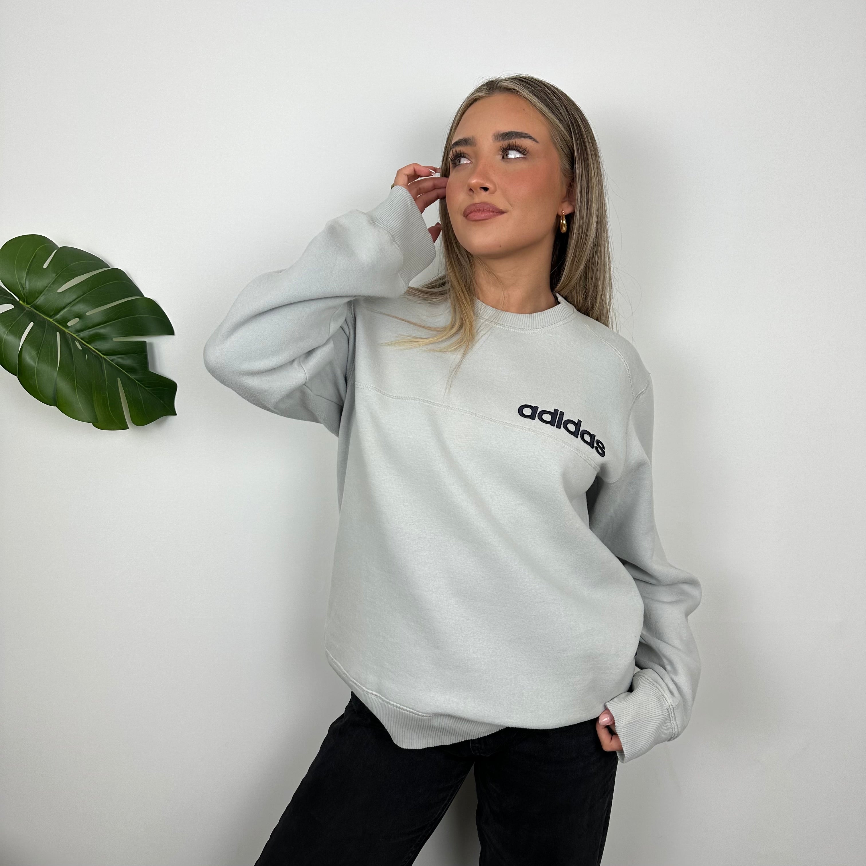Adidas Grey Embroidered Spell Out Sweatshirt (L)