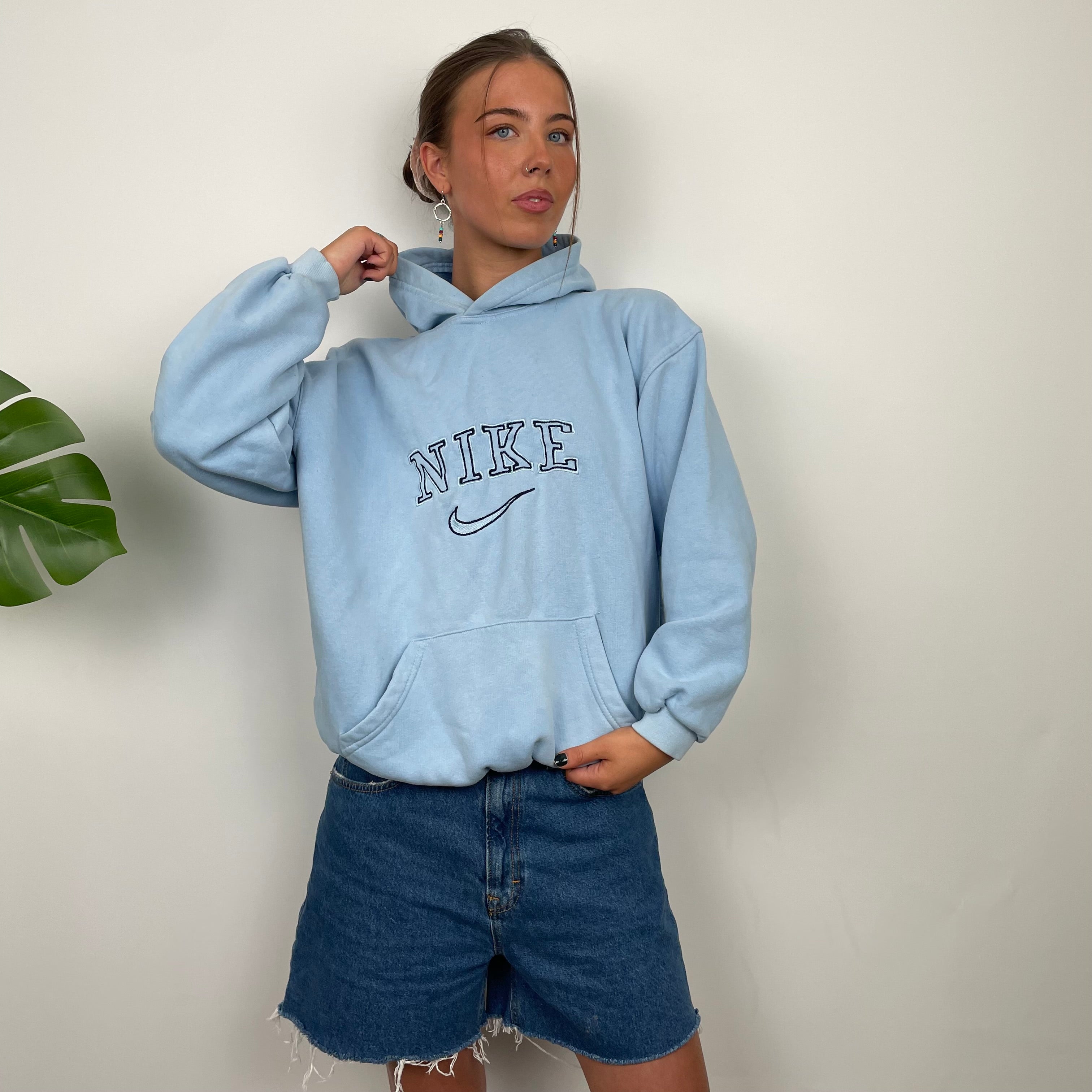 Nike Baby Blue Embroidered Spell Out Hoodie (S)