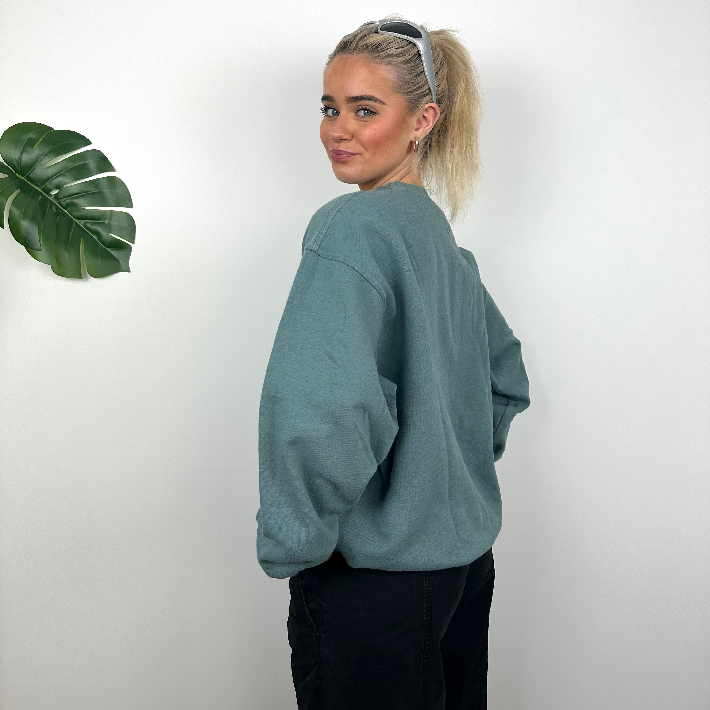 Adidas Teal Green Embroidered Spell Out Sweatshirt (M)
