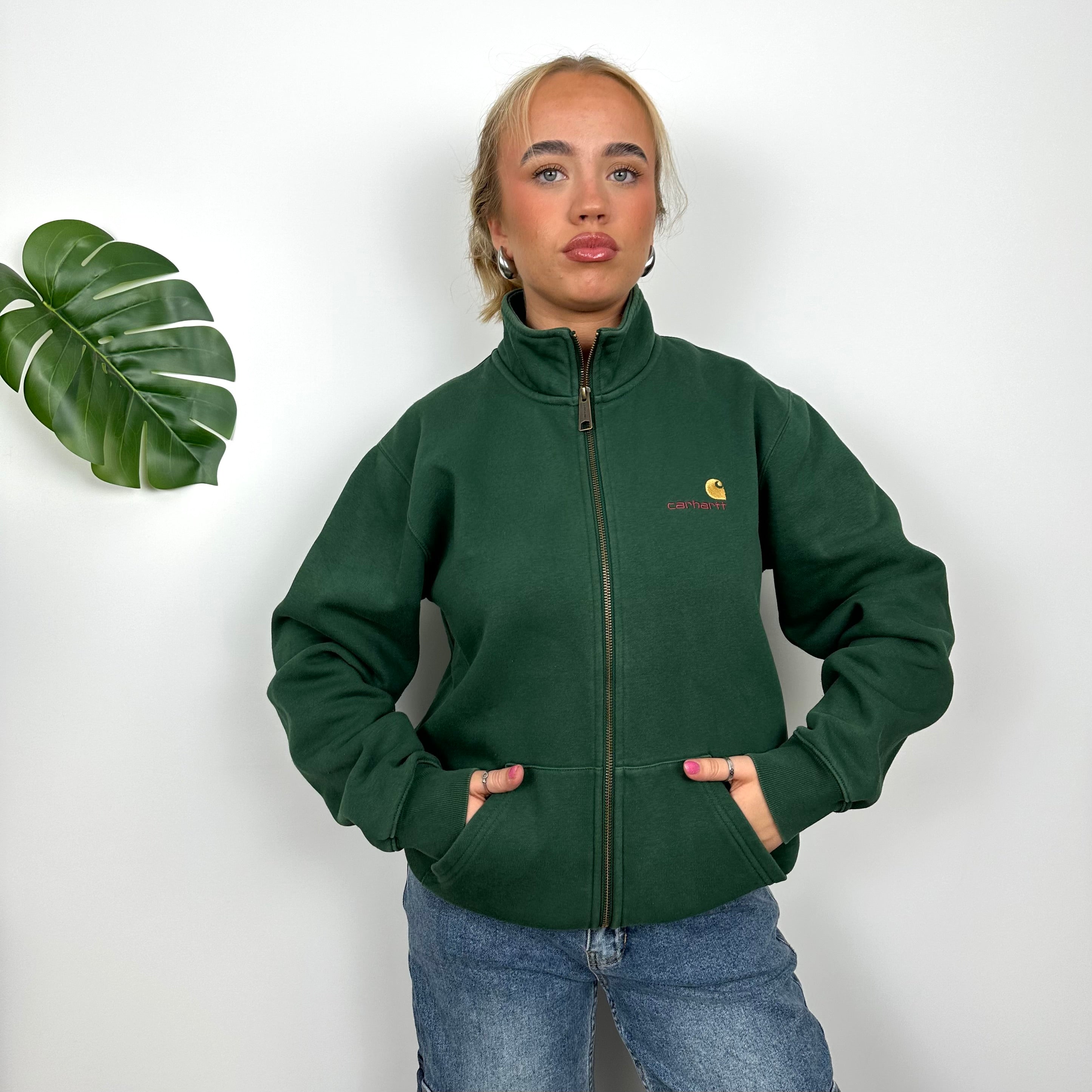 Carhartt Green Embroidered Spell Out Zip Up Jacket (M)