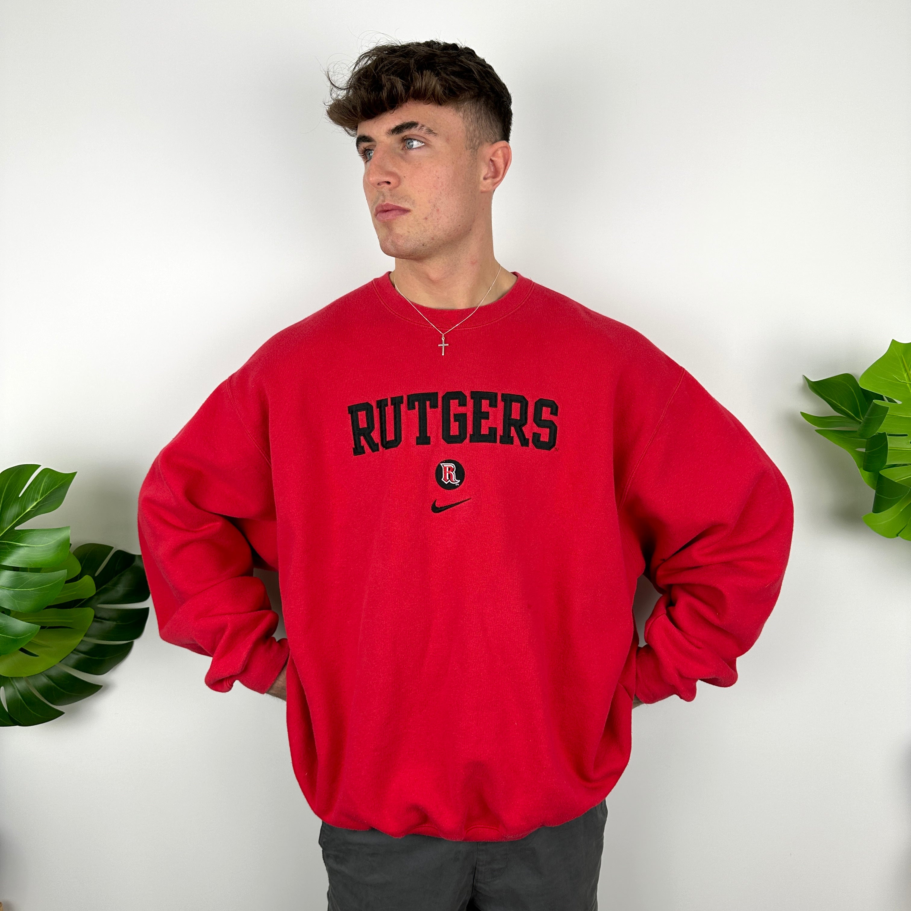 Nike x Rutgers Red Embroidered Spell Out Sweatshirt (XXL)