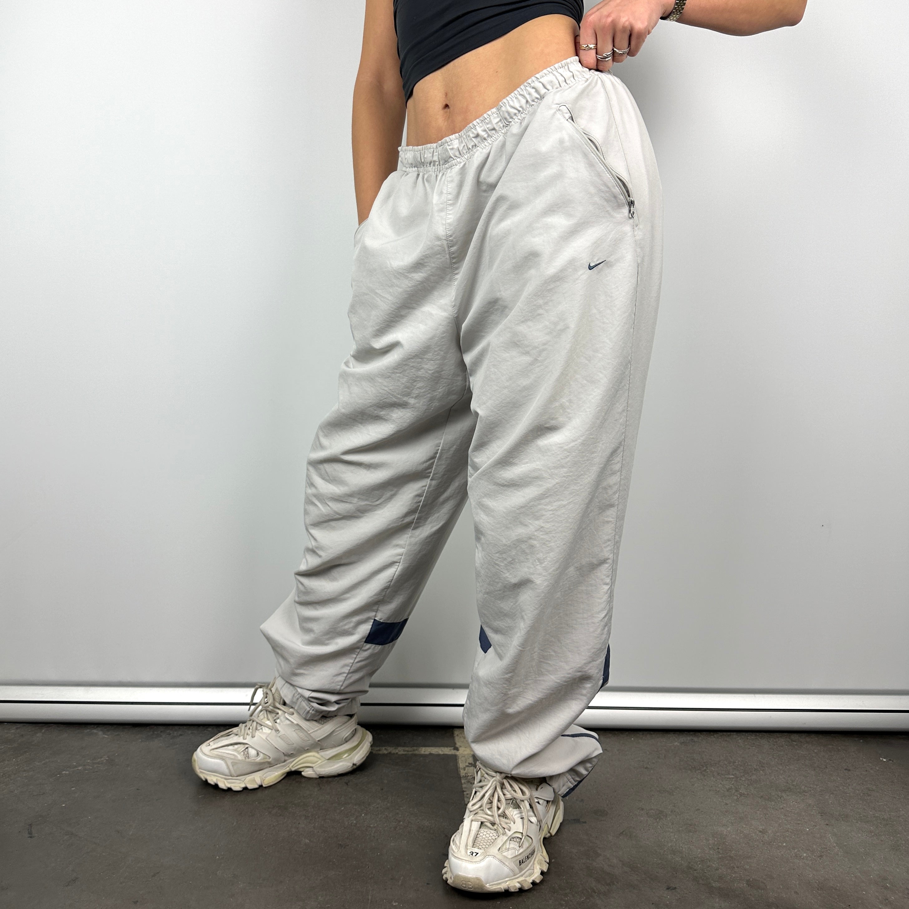 Nike White Embroidered Swoosh Track Pants (XL)