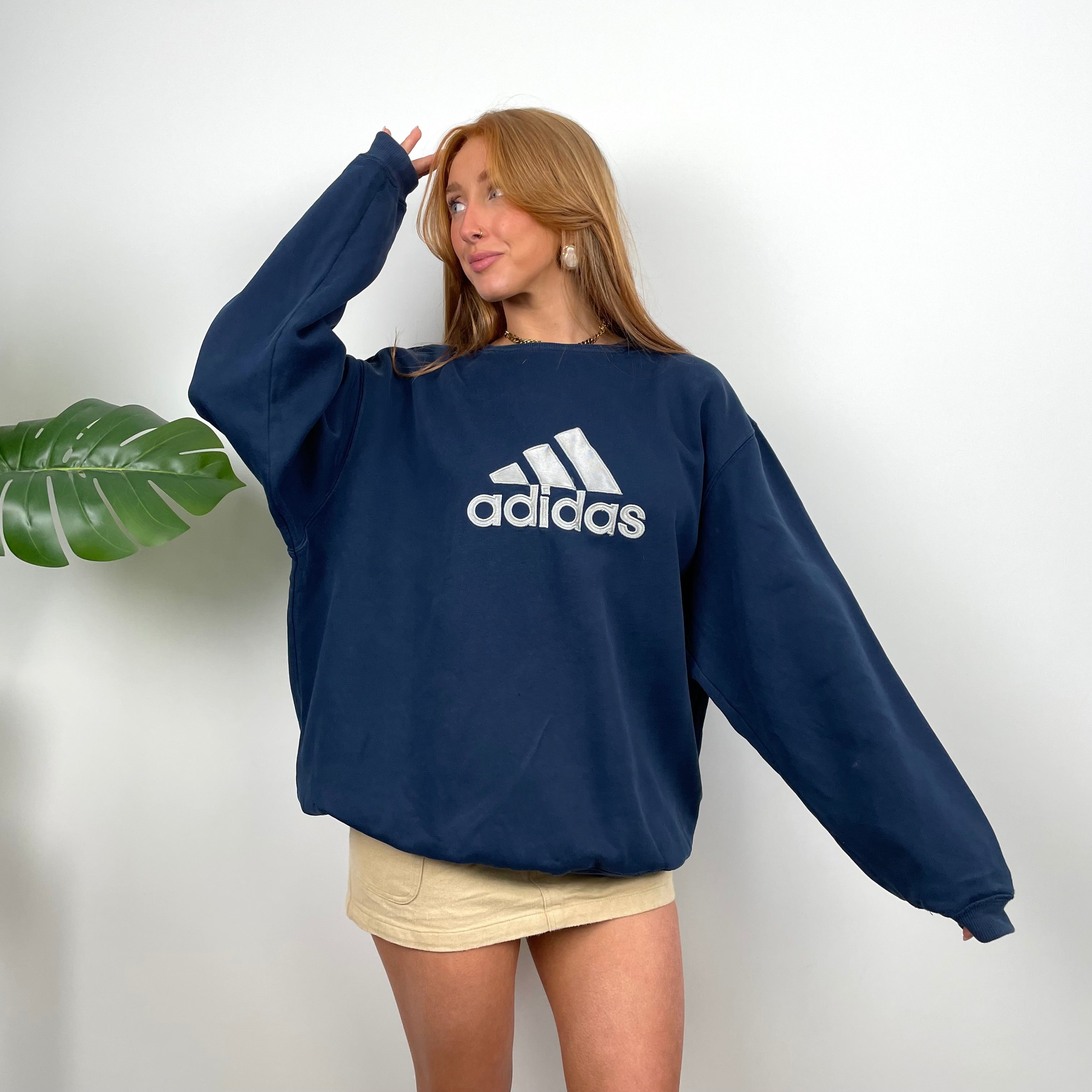 Adidas Navy Embroidered Spell Out Sweatshirt (L)