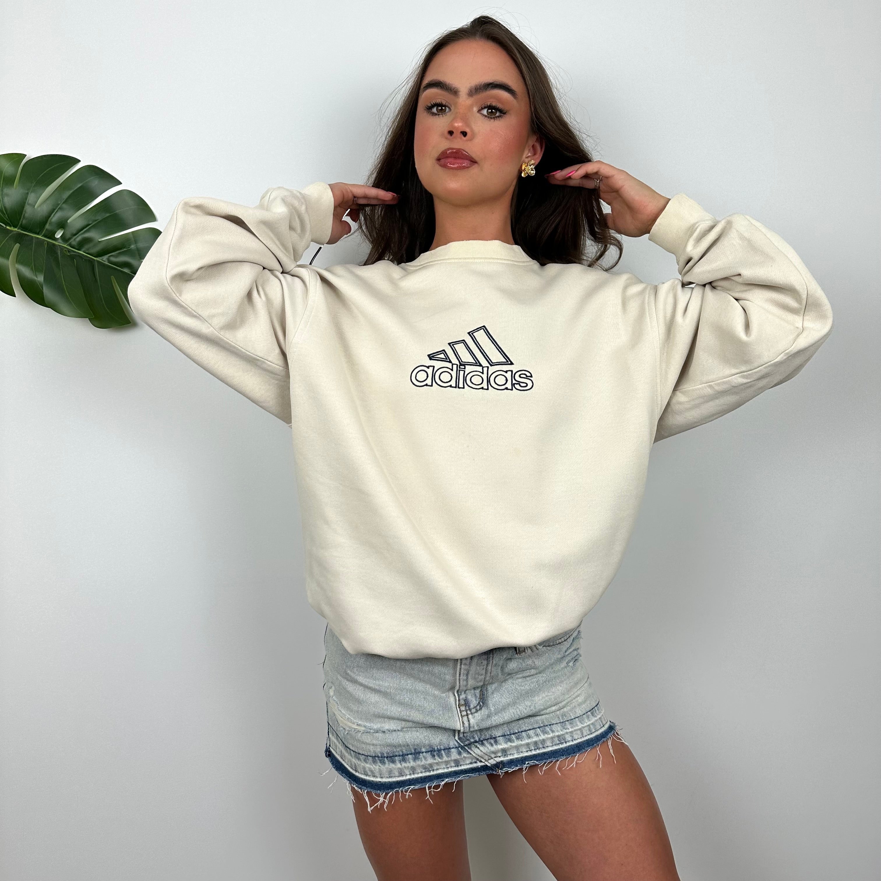 Adidas RARE Cream Embroidered Spell Out Sweatshirt (M)