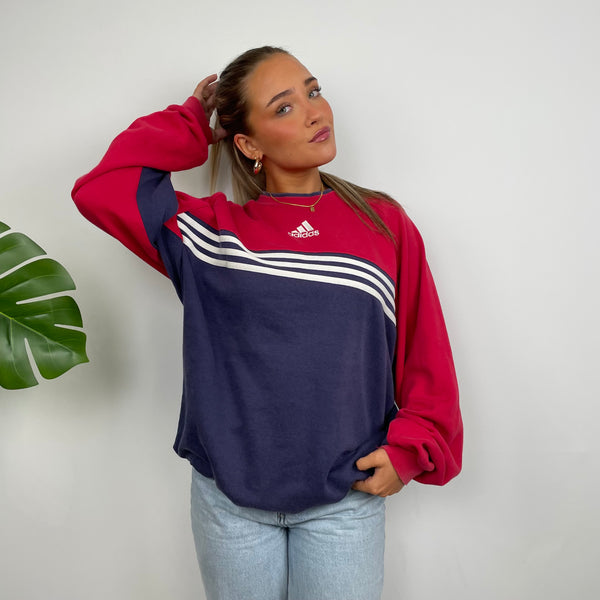 Adidas Red & Navy Embroidered Spell Out Sweatshirt (XL)