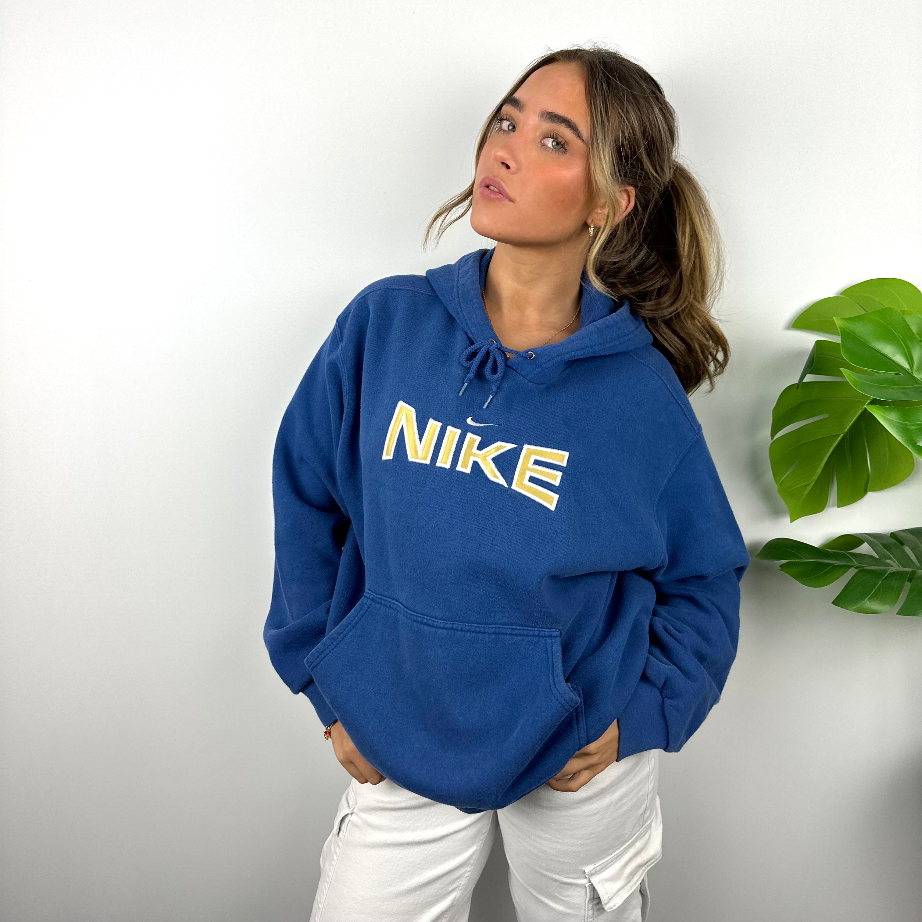 Nike Blue Embroidered Spell Out Hoodie (M)