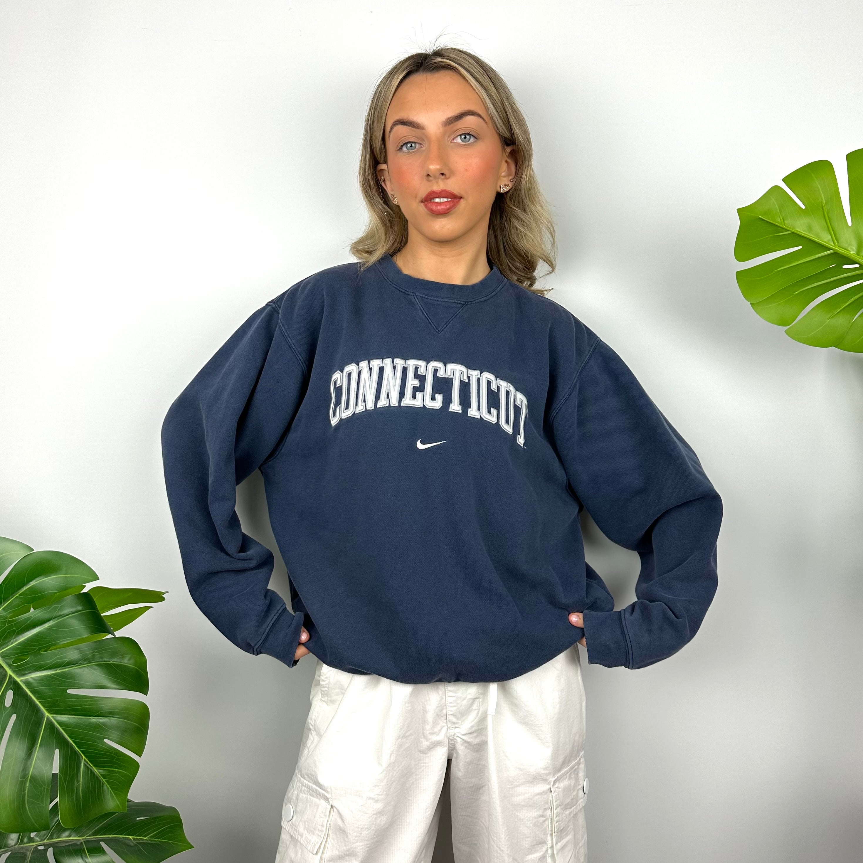 Nike x Connecticut Navy Embroidered Spell Out Sweatshirt (M)