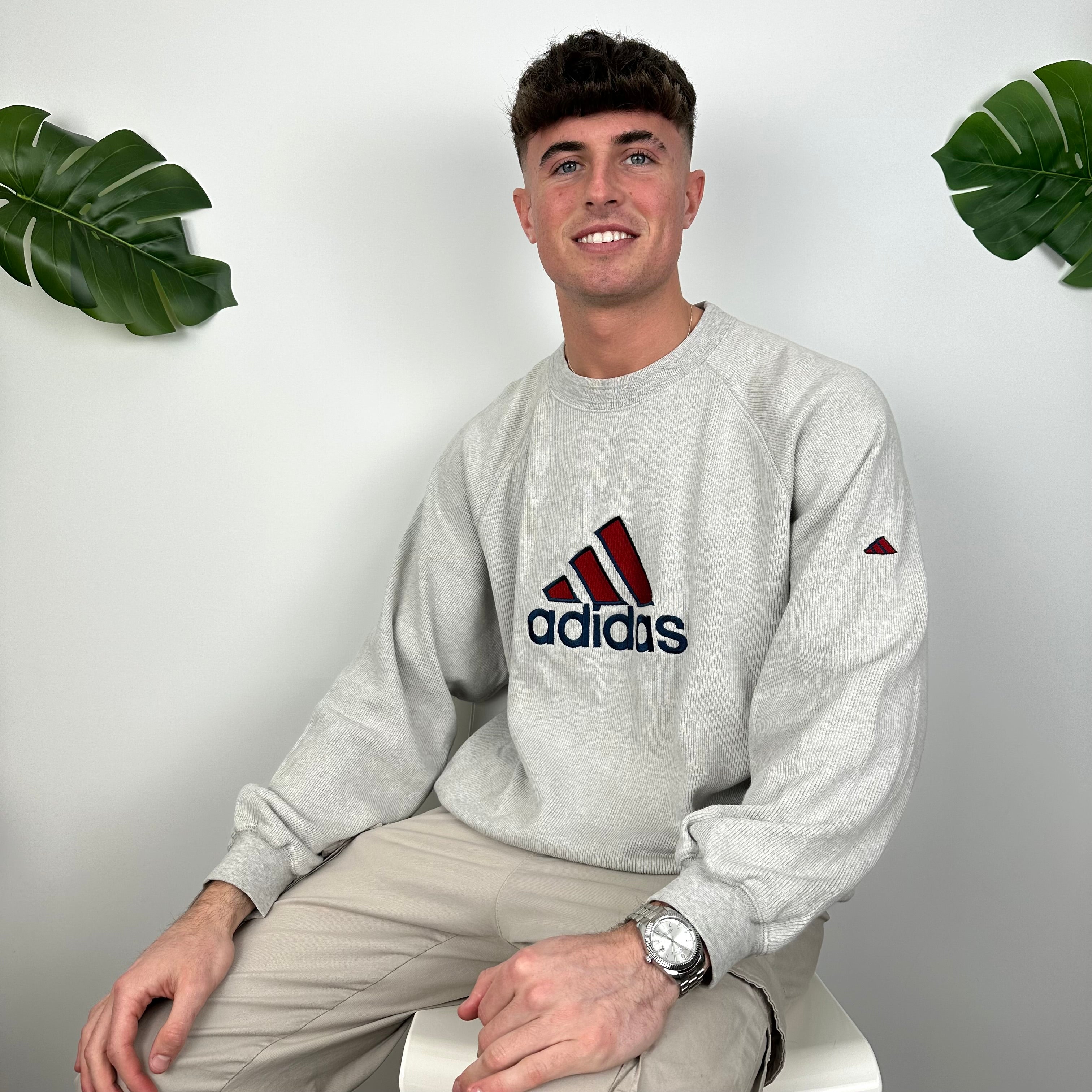 Adidas Grey Embroidered Spell Out Sweatshirt (M)