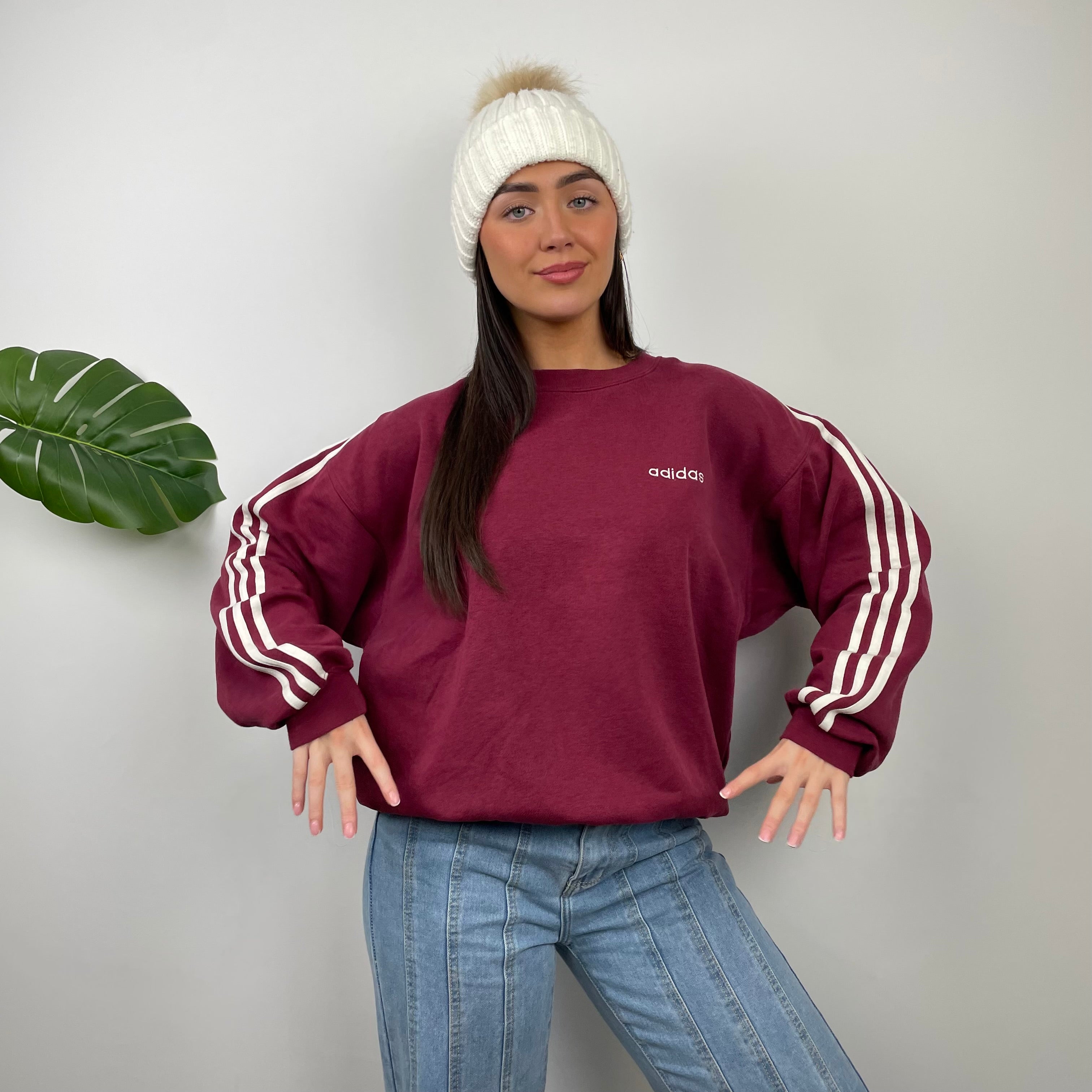 Adidas Maroon Embroidered Spell Out Sweatshirt (M)