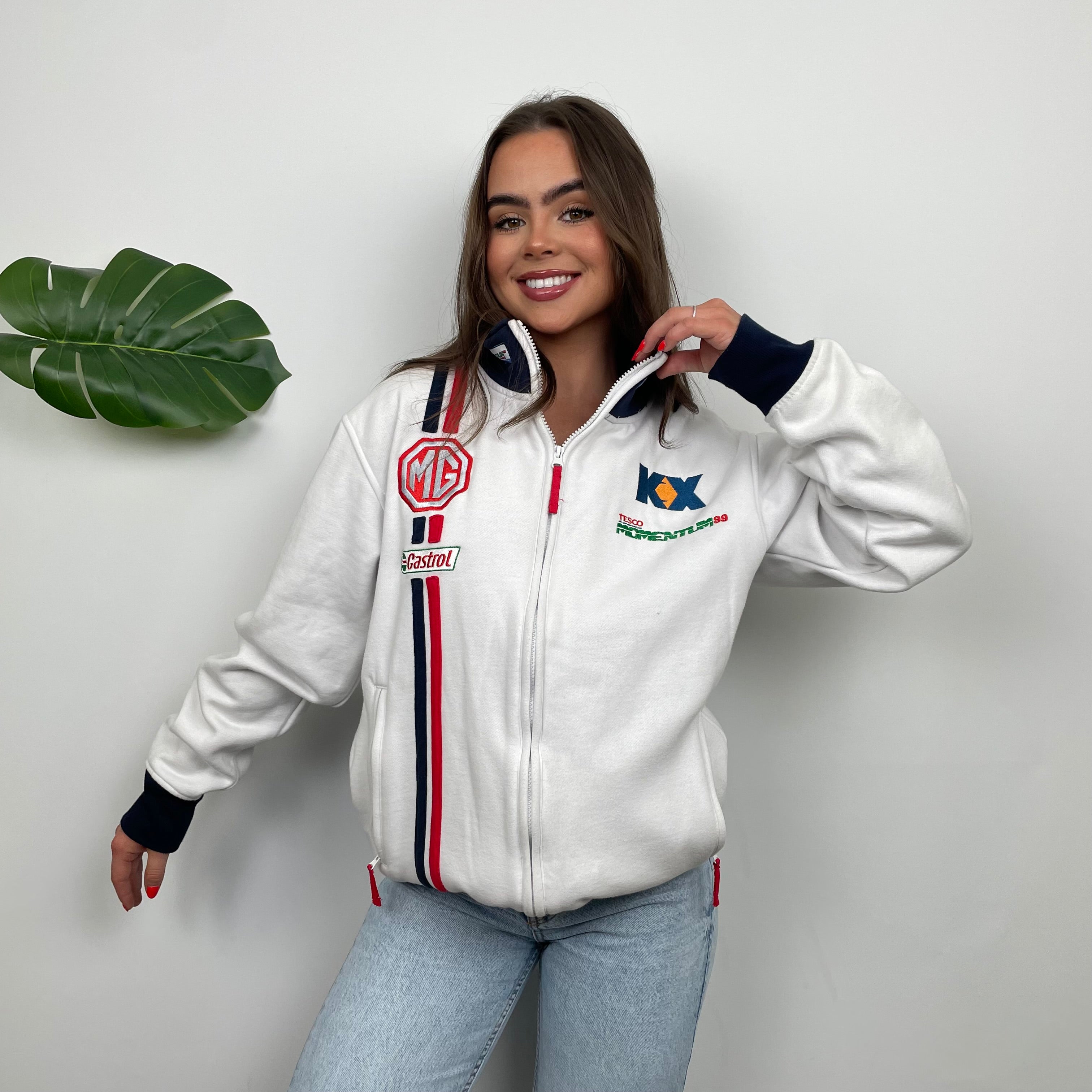 MG Racing White Embroidered Spell Out Zip Up Jacket (L)