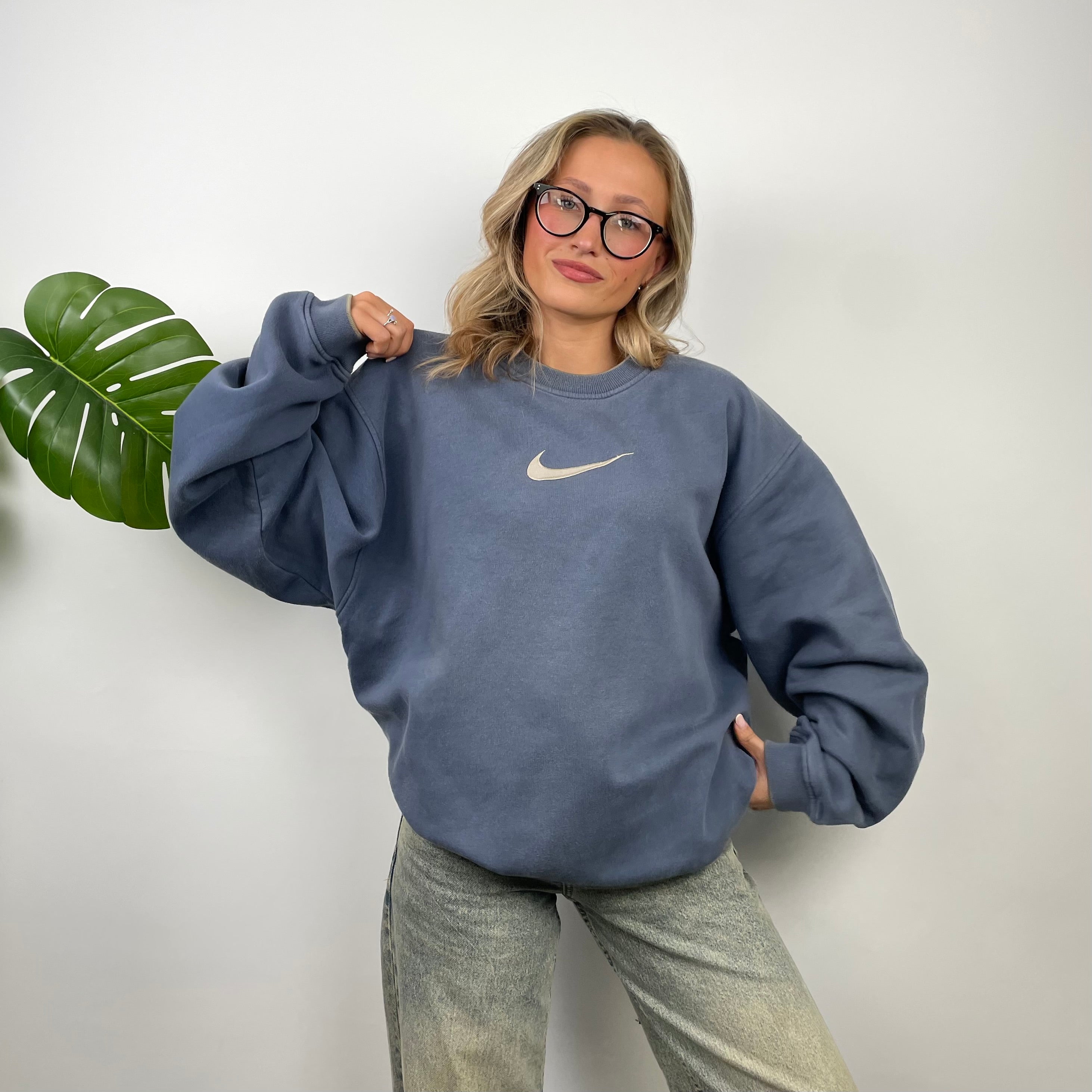 Nike Blue Embroidered Swoosh Sweatshirt (L)