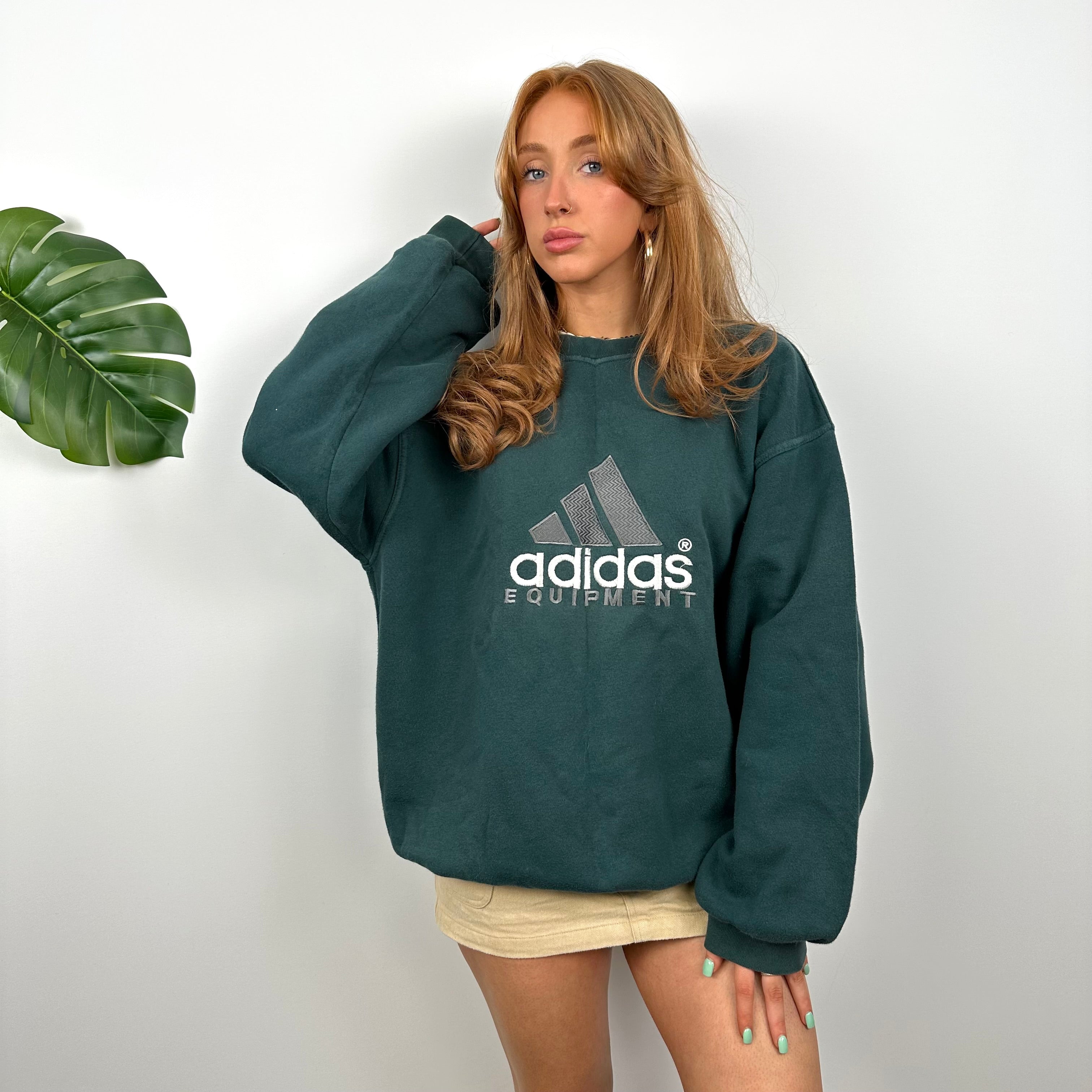 Adidas Equipment RARE Green Embroidered Spell Out Sweatshirt L Jamie Online Vintage