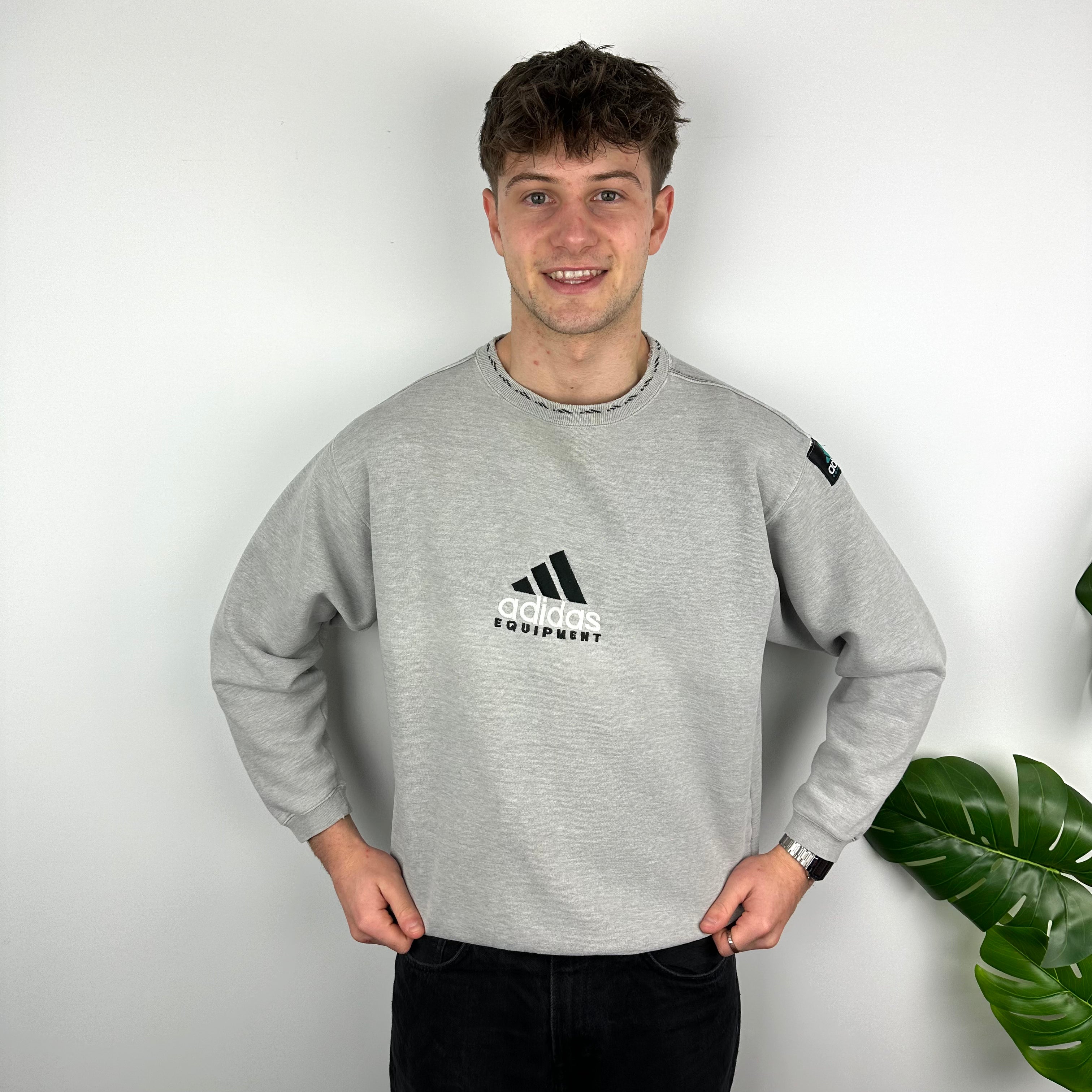 Adidas Equipment RARE Grey Embroidered Spell Out Sweatshirt (M)