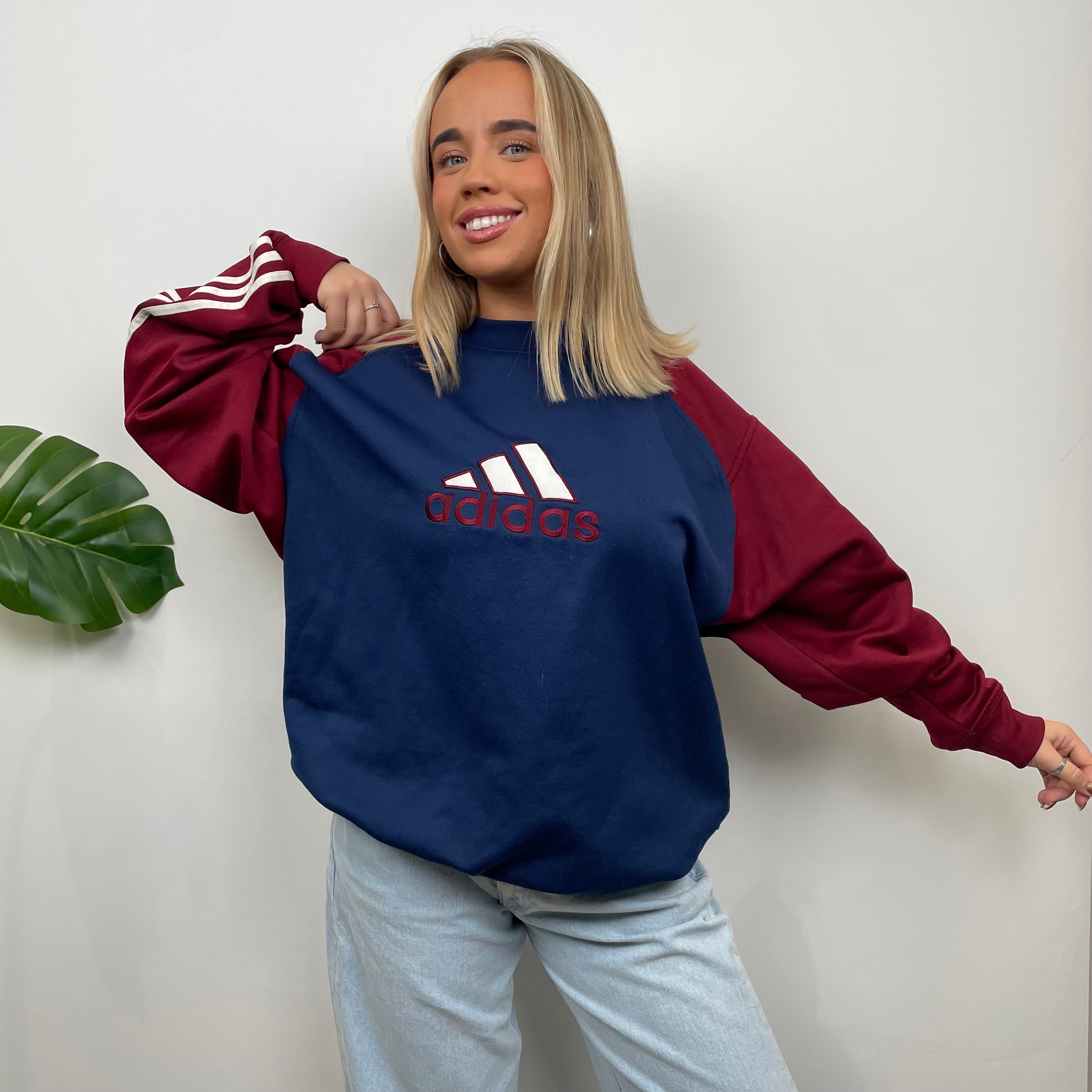 Adidas RARE Red and Navy Embroidered Spell Out Sweatshirt (L)