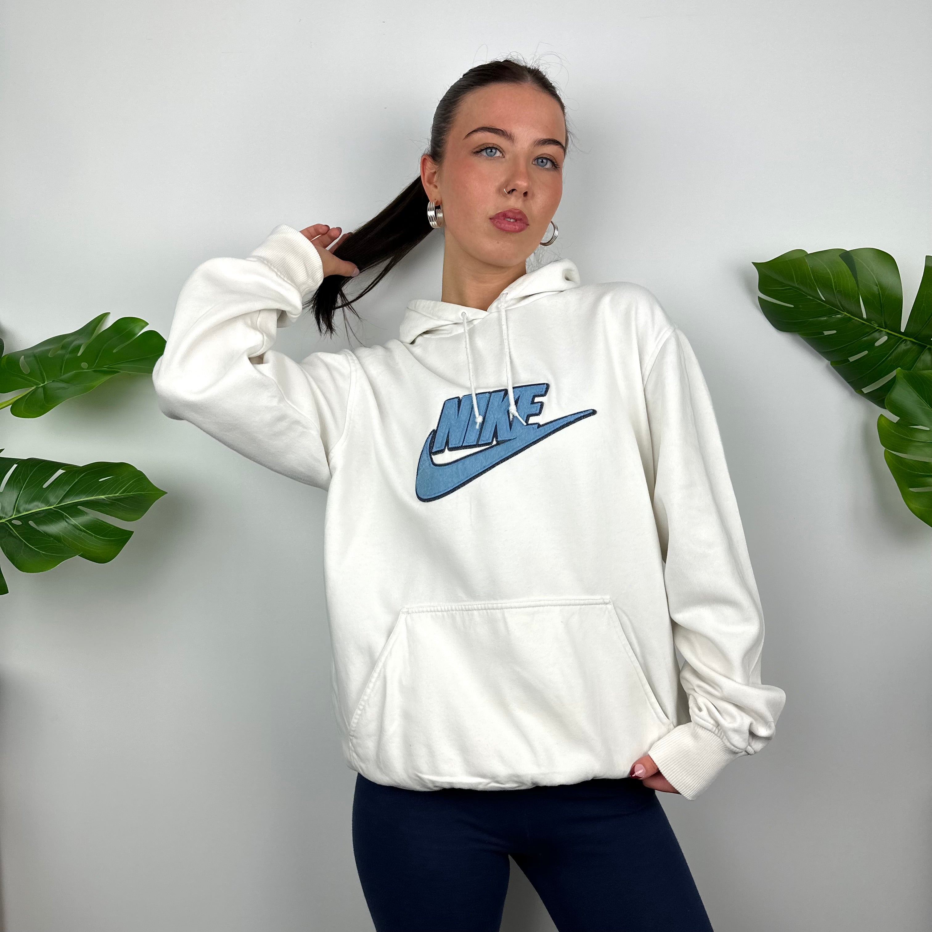 Nike RARE White Embroidered Spell Out Hoodie (L)