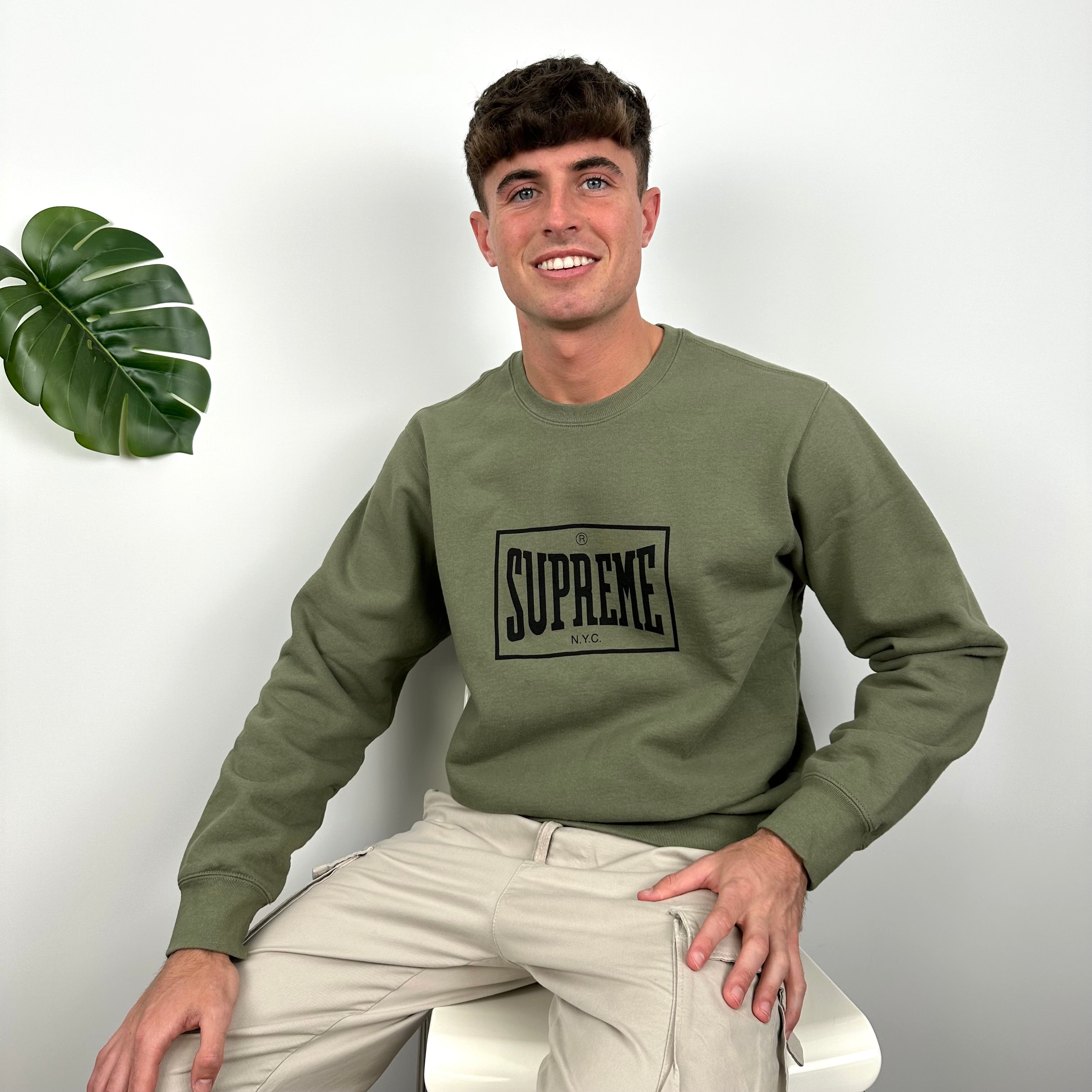 Supreme Black Spell Out Khaki Sweatshirt (M)