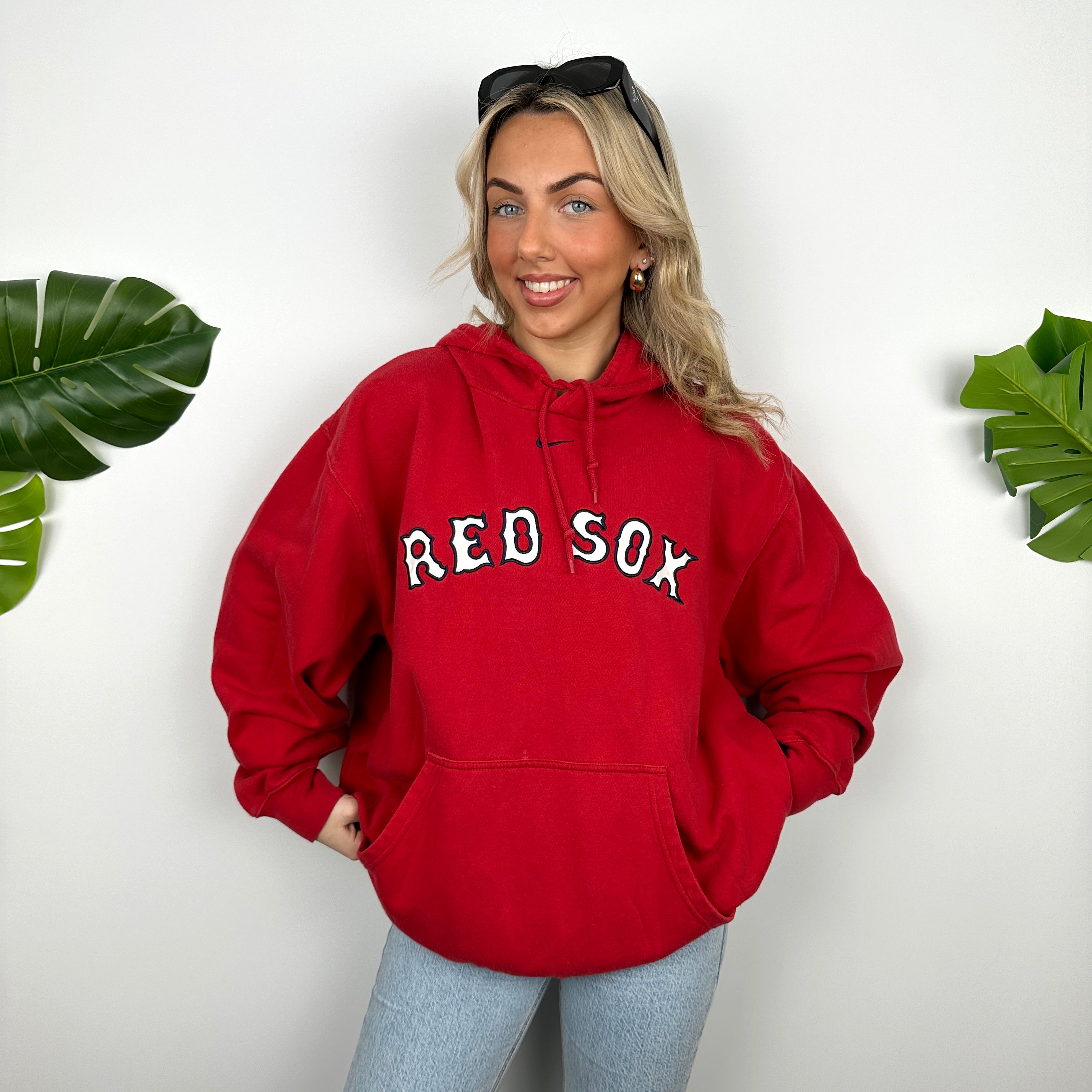 Nike X Boston Red Sox Red Embroidered Spell Out Hoodie (L)