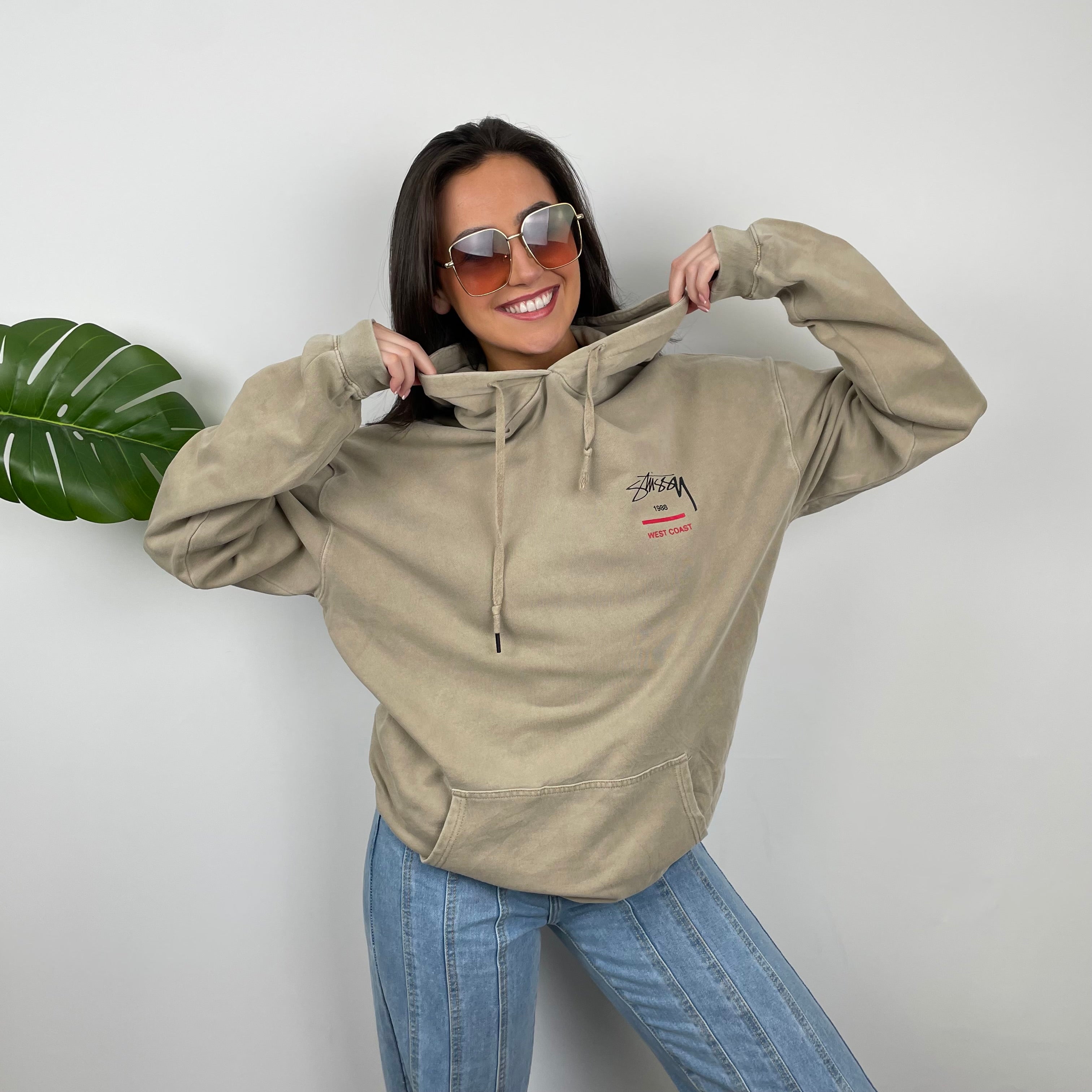 Stussy Brown Embroidered Spell Out Hoodie (L)