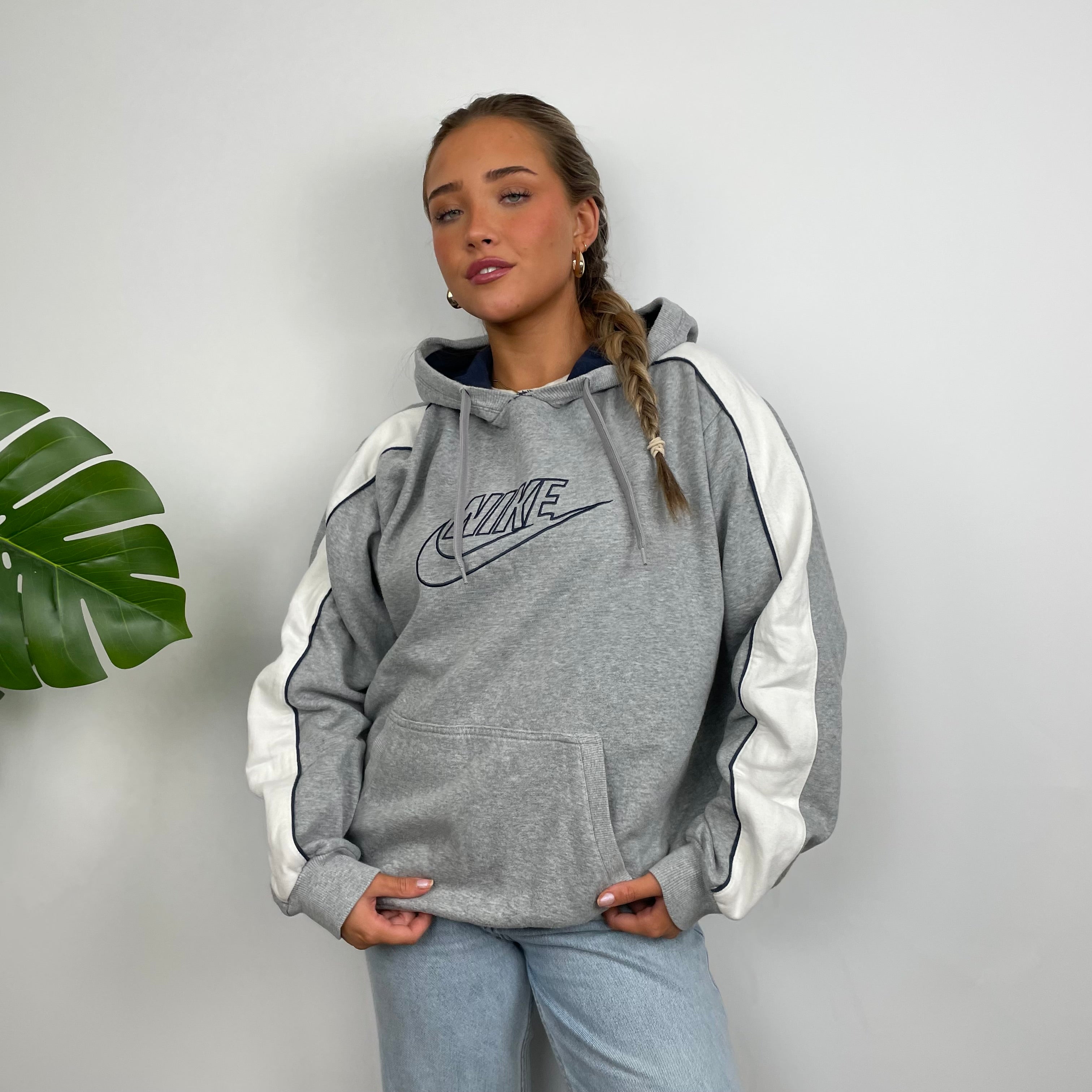 Nike Grey Embroidered Spell Out Hoodie (L)