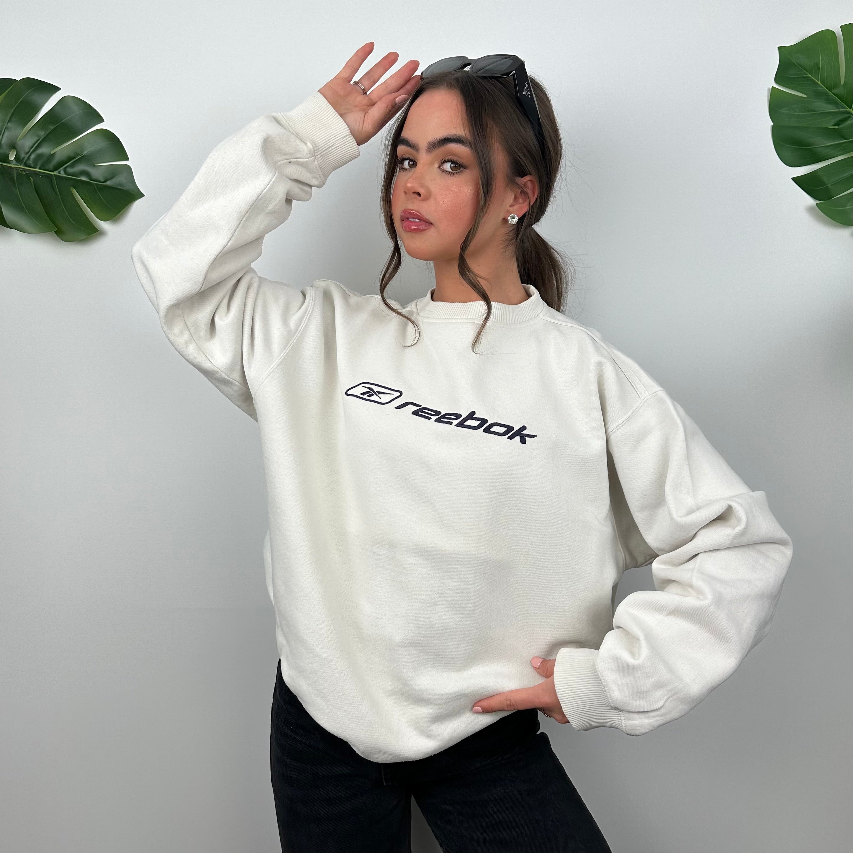 Reebok White Embroidered Spell Out Sweatshirt (M)