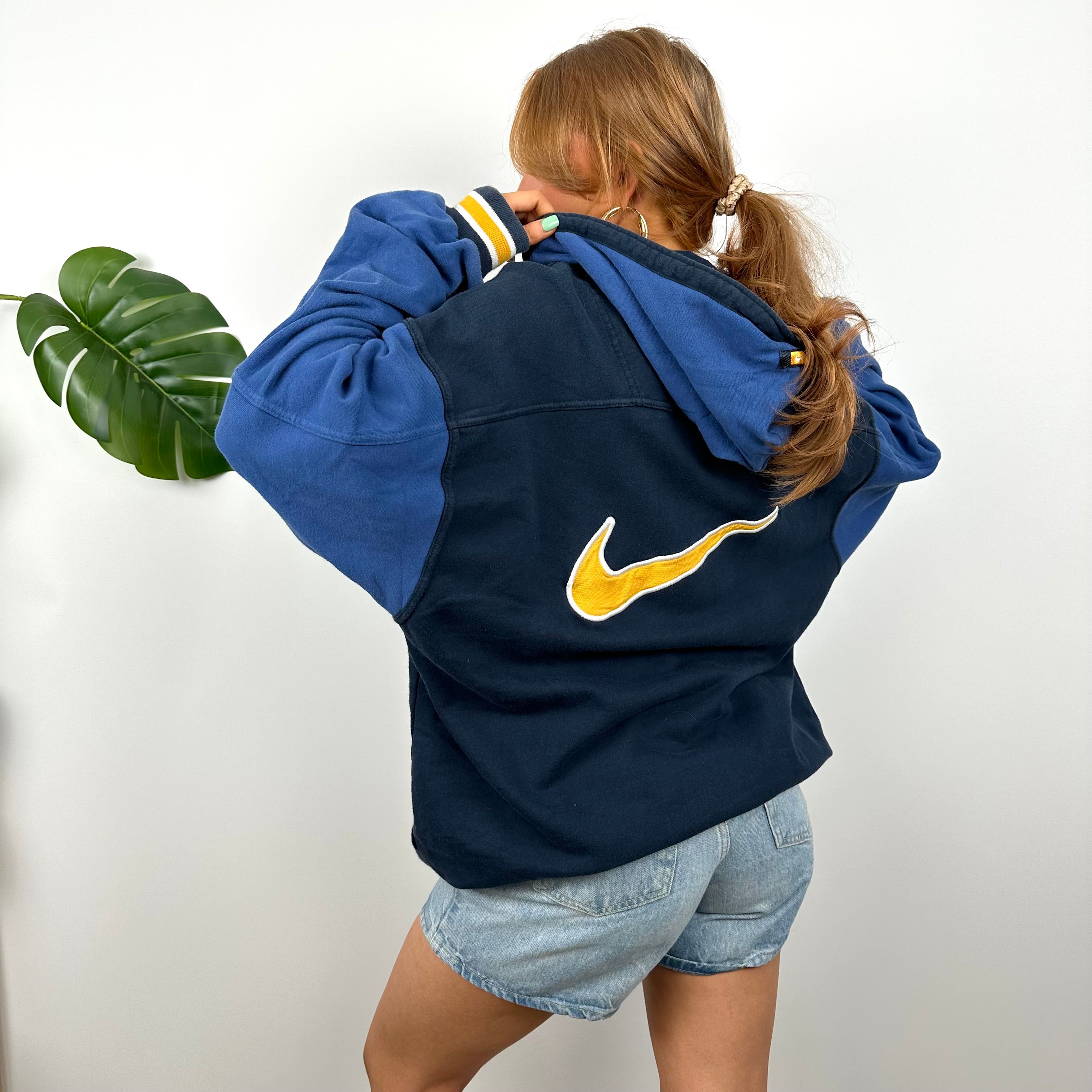 Nike RARE Navy Embroidered Swoosh Quarter Zip Hoodie (L)