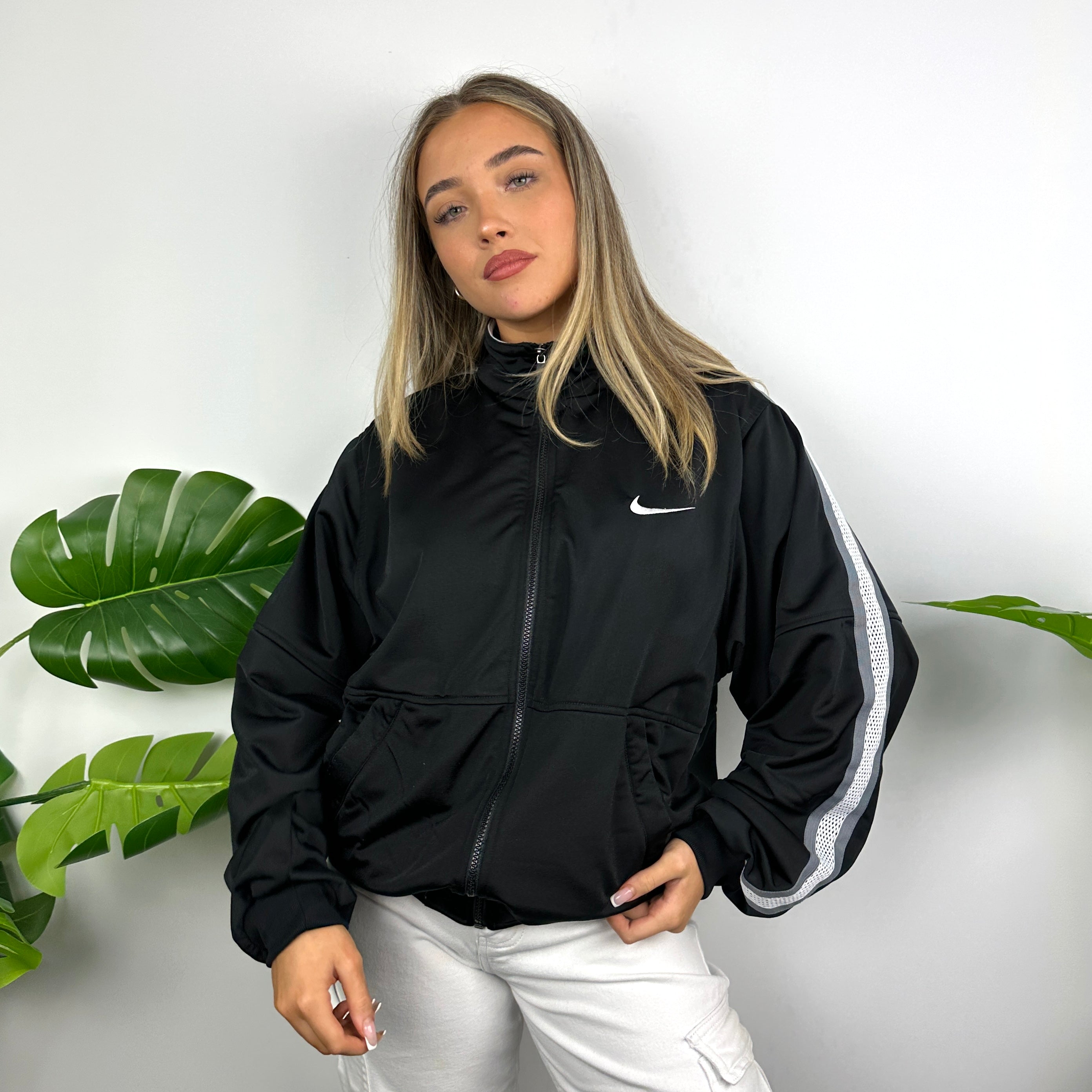 Nike Black Embroidered Swoosh Zip Up Track Jacket (M)