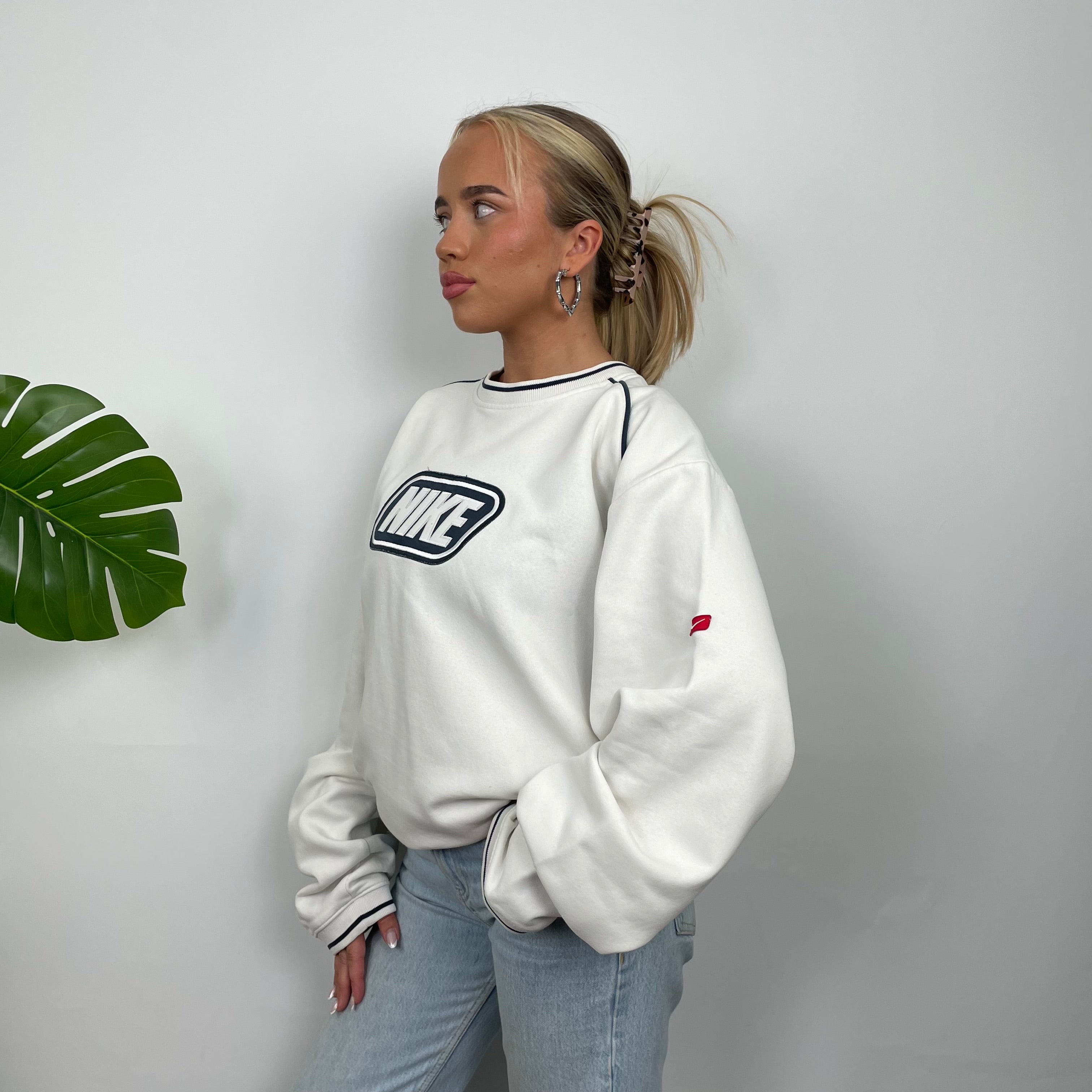 Nike RARE White Embroidered Spell Out Sweatshirt as worn by Molly Mae (XL)