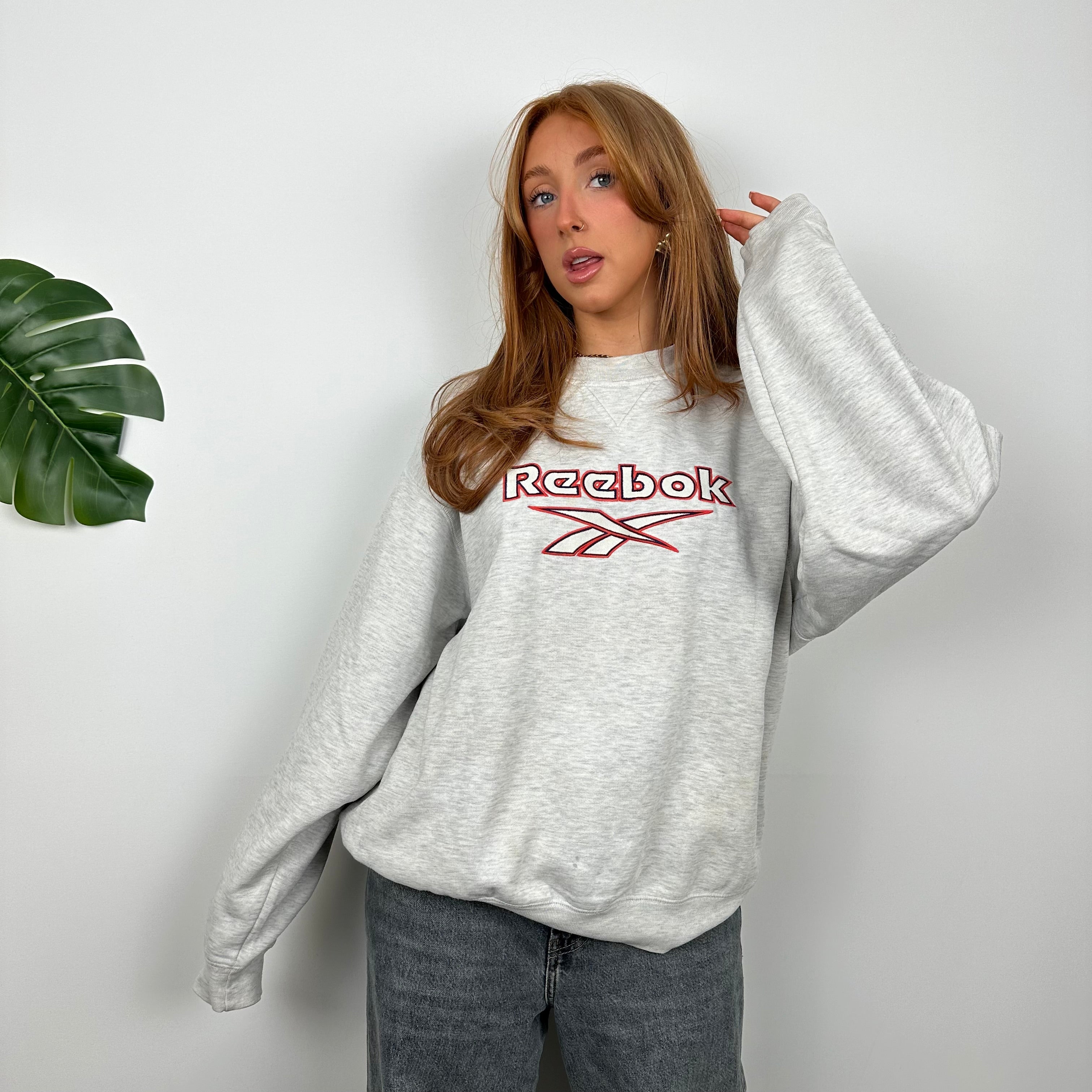 Reebok Grey Embroidered Spell Out Sweatshirt (M)